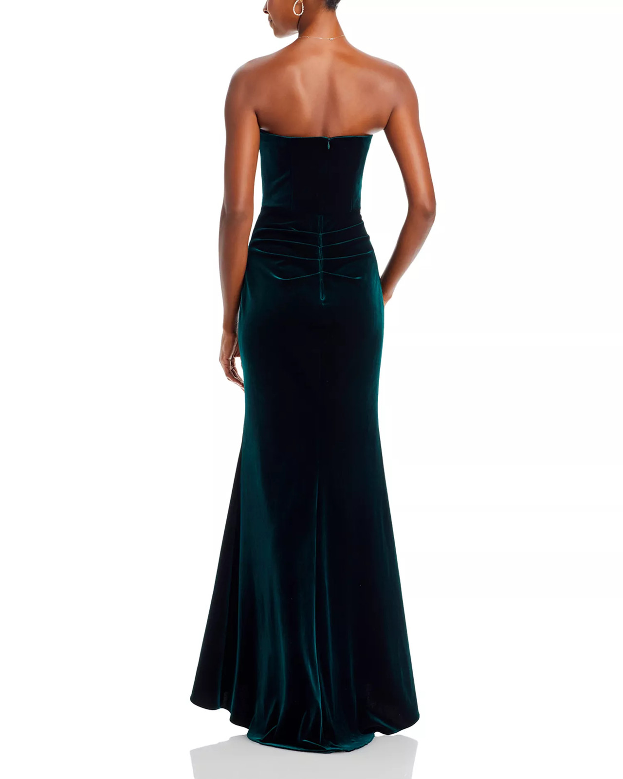 AQUA Strapless Velvet Gown 10 Hunter Green Ruched High Slit Draped Pleated NWT