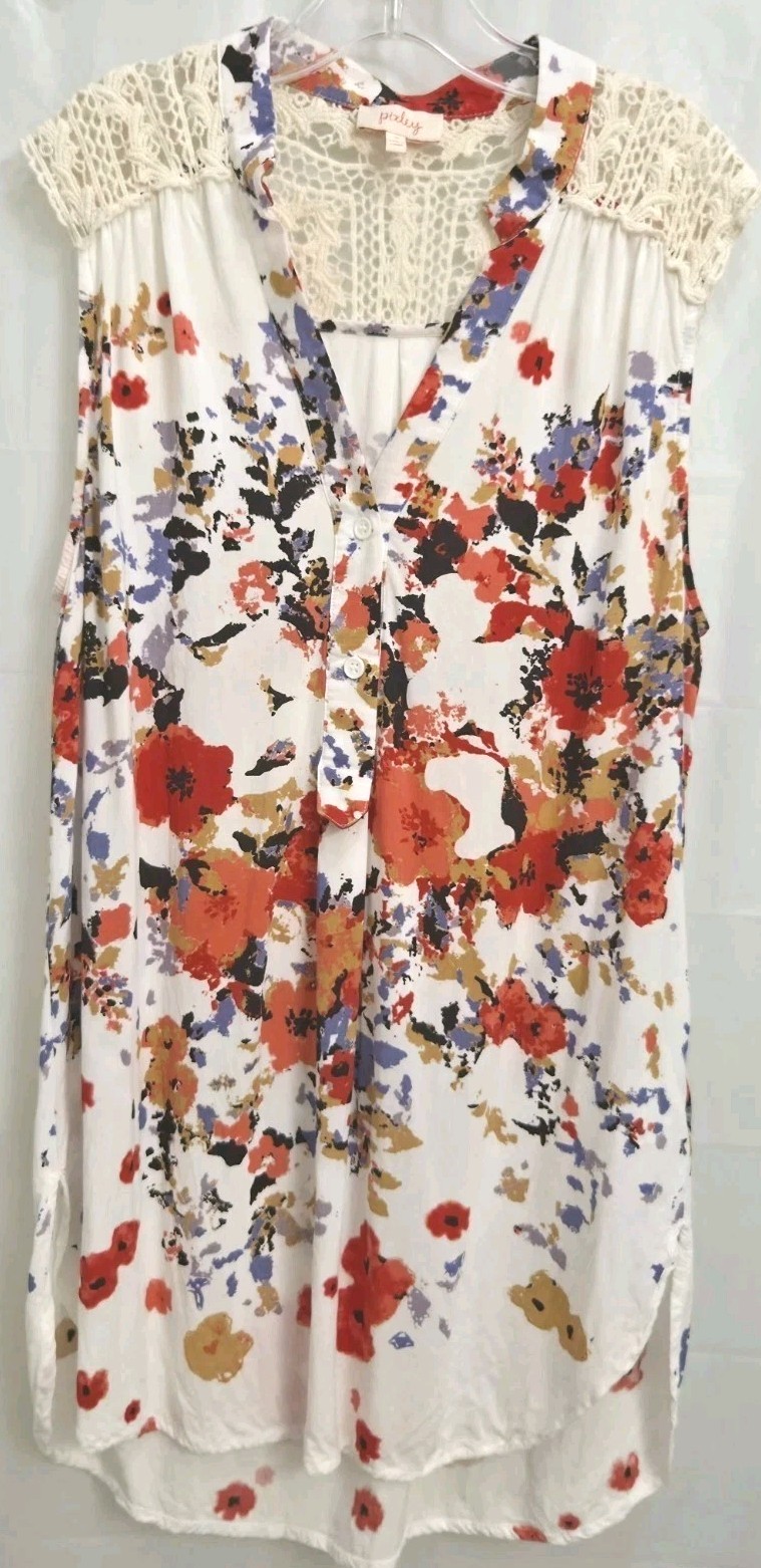 Pixley Floral Shift Dress S V-Neck Sleeveless Knee Rayon/Cotton Button Lace