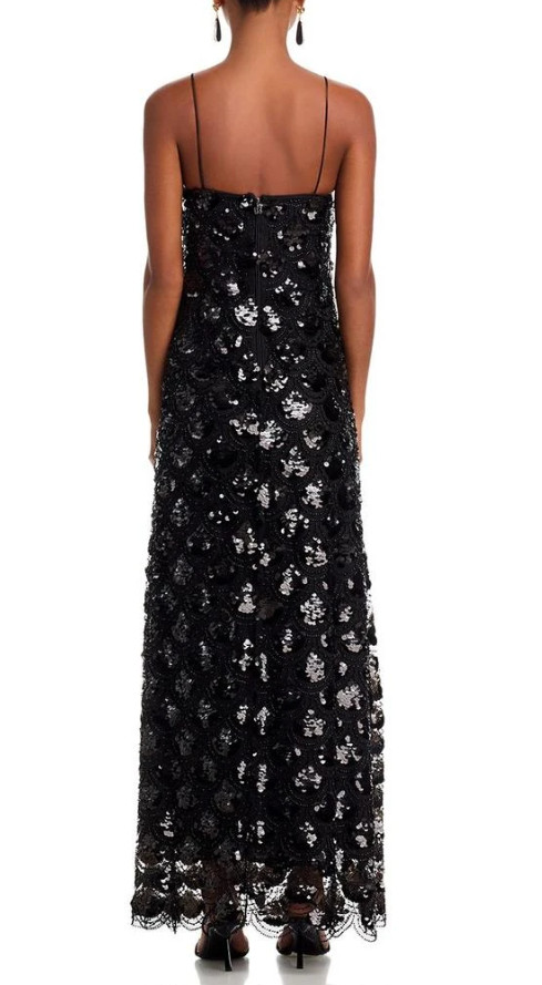 Rotate Birger Christensen Black Sequin Slip Dress Gown -sz 12 / 42 EU -msrp $500