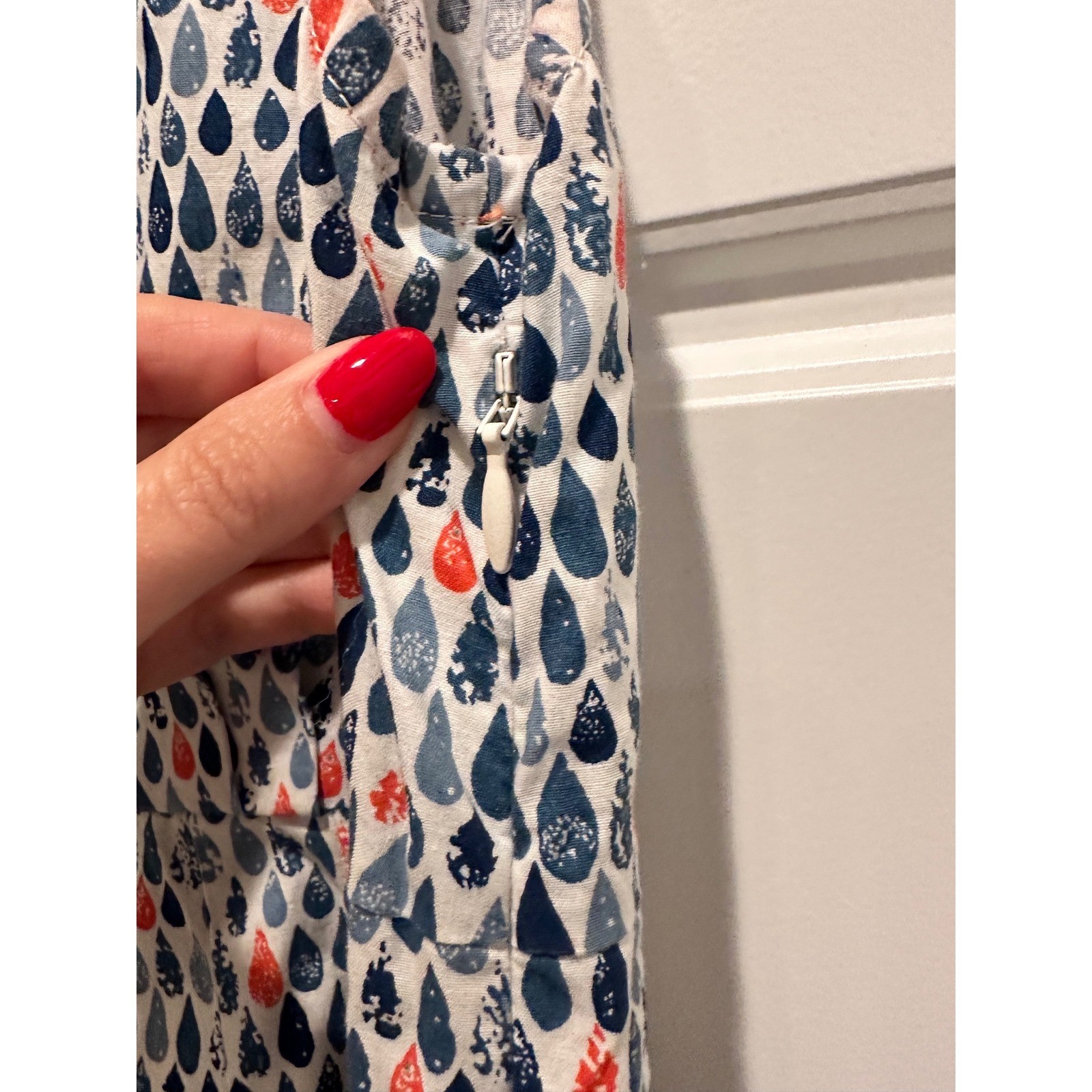 Seasalt Cornwall Gully Dress UK 12 US 8 Blue Raindrop Print Cotton Midi