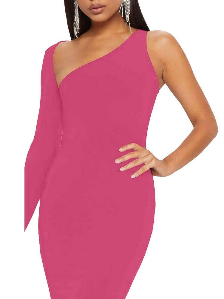 BEAGIMEG Womens Sexy Elegant One Shoulder Backless Evening Long Dress Rose Small