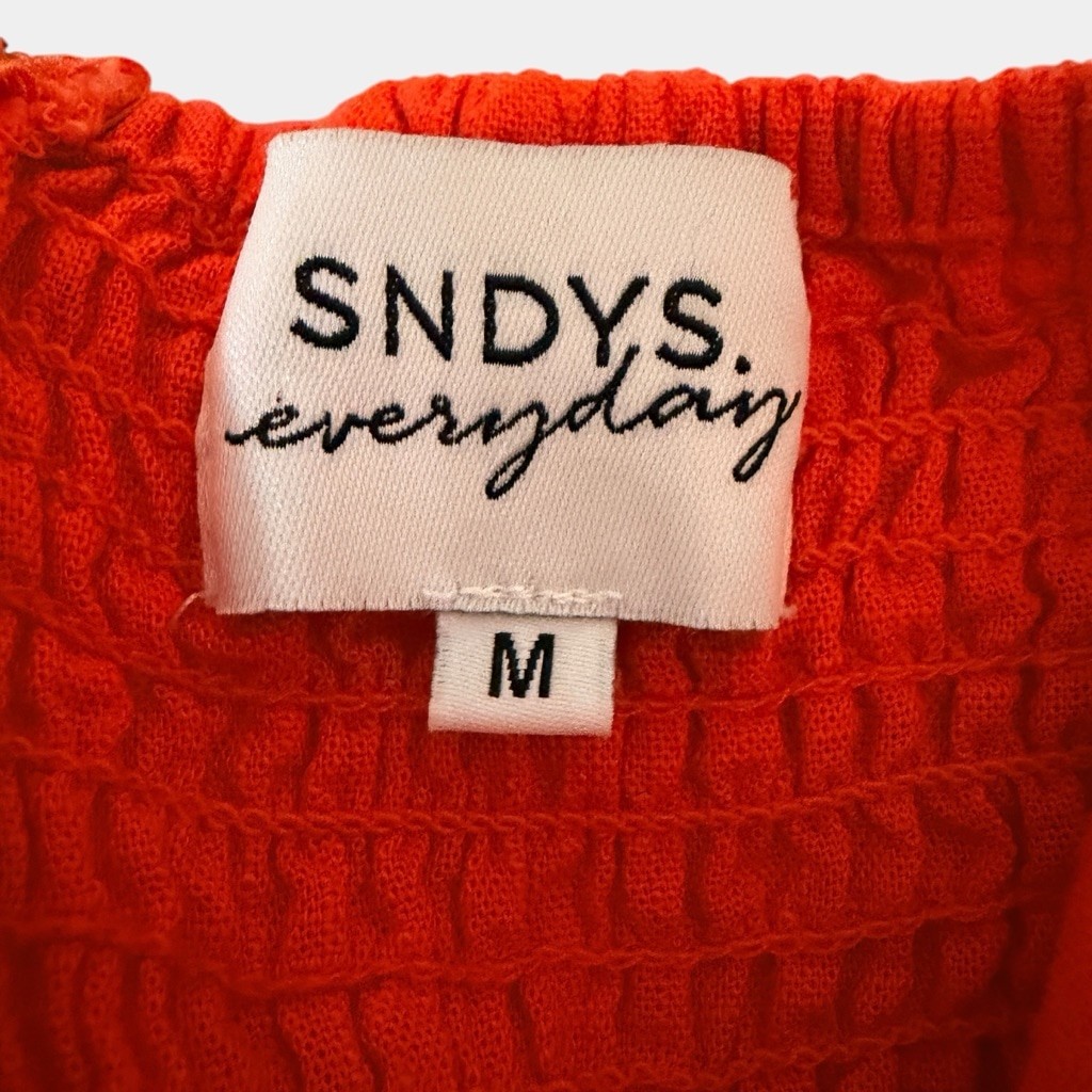 SNDYS Everyday Strapless Linen Blend Midi Dress Orange/Red Side Slit Size M