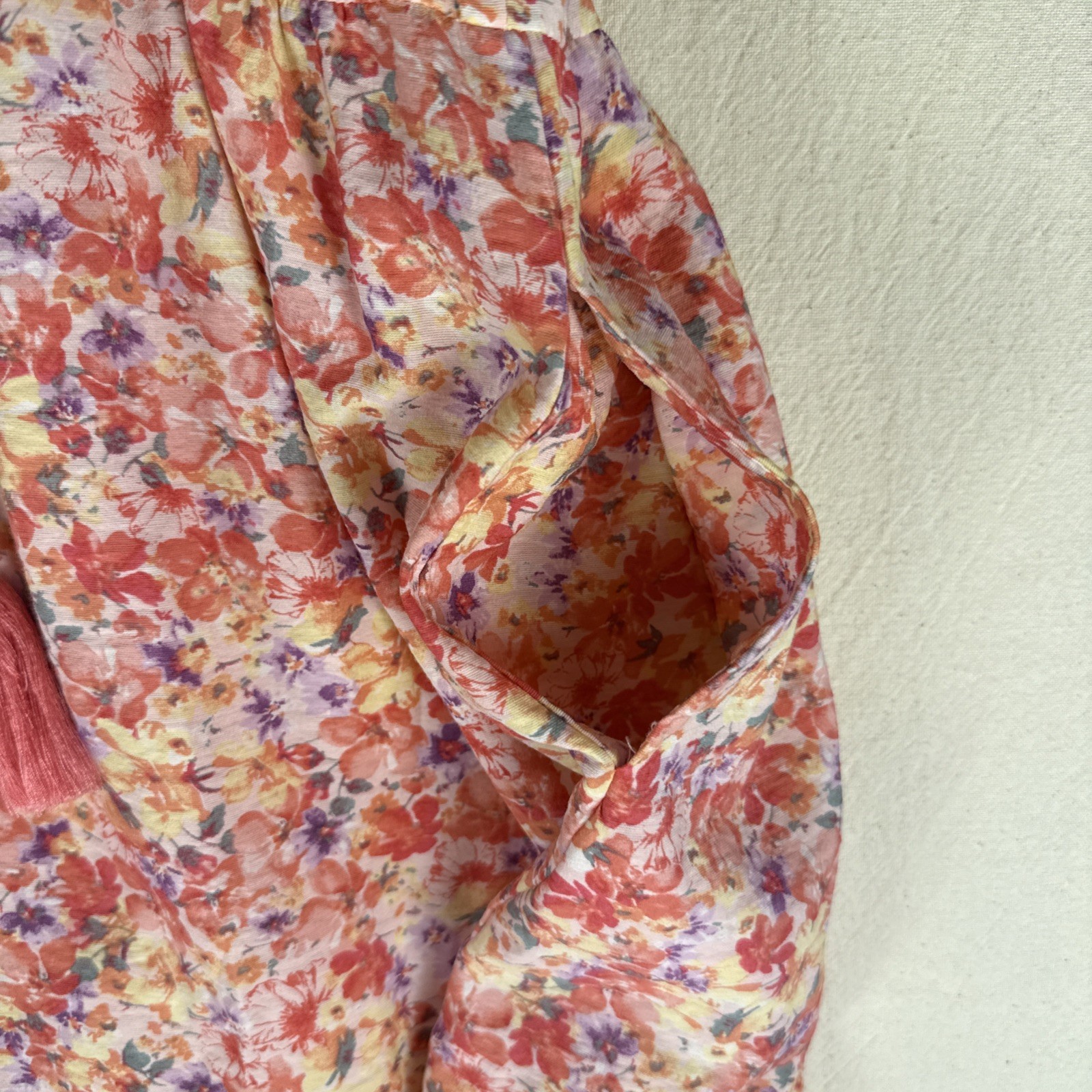 Mustard Seed Small Babydoll V-Neck Garden Floral Dress w/Pockets & Cute Back Tie
