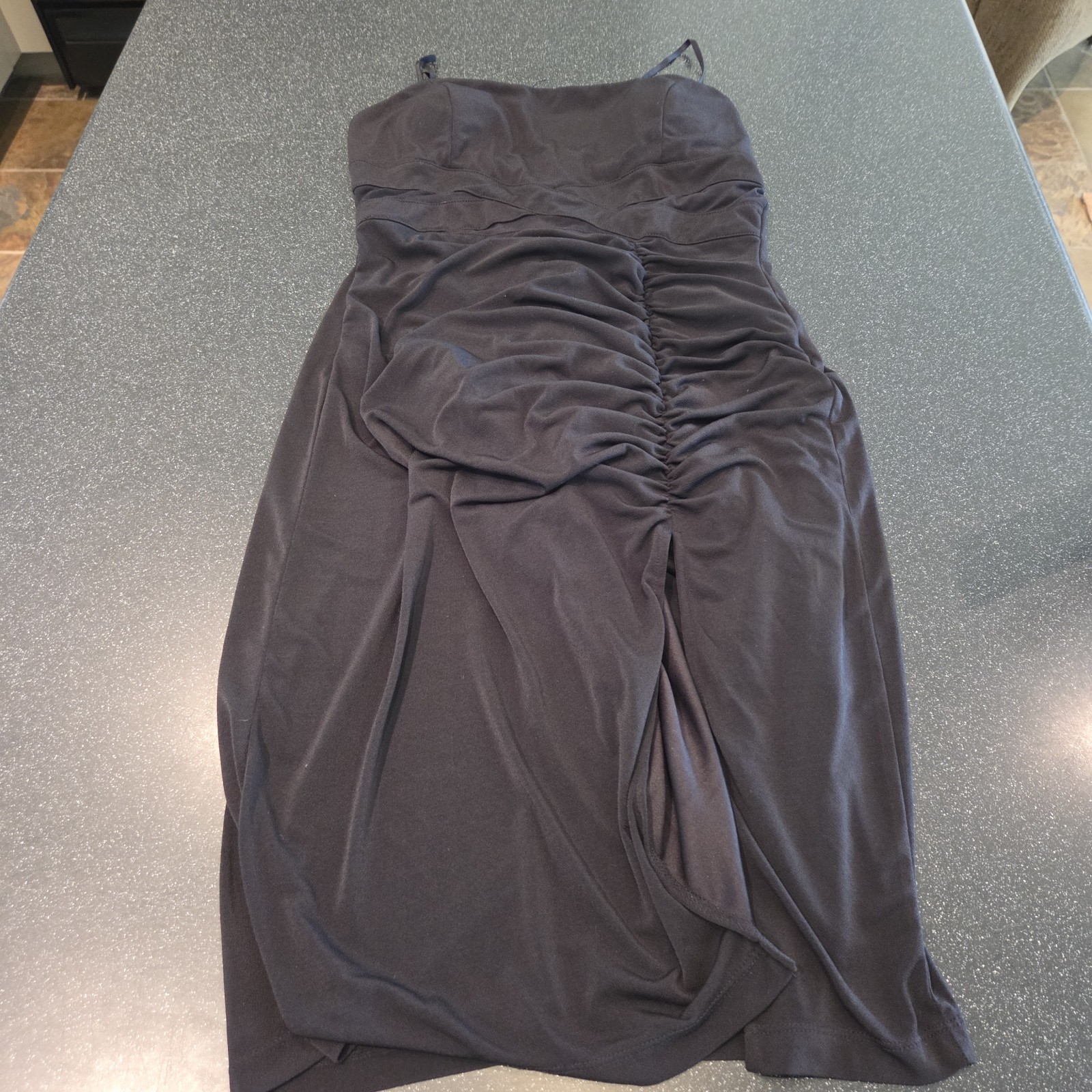 Emerald Sundae Womens Black Bodycon Dress XL Ruched Zip Front Spaghetti