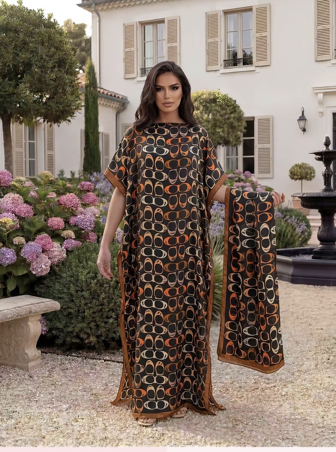 Caftan Dress One Size with Multiple Colors One Size Fits Most Mumu W Scarf Silky