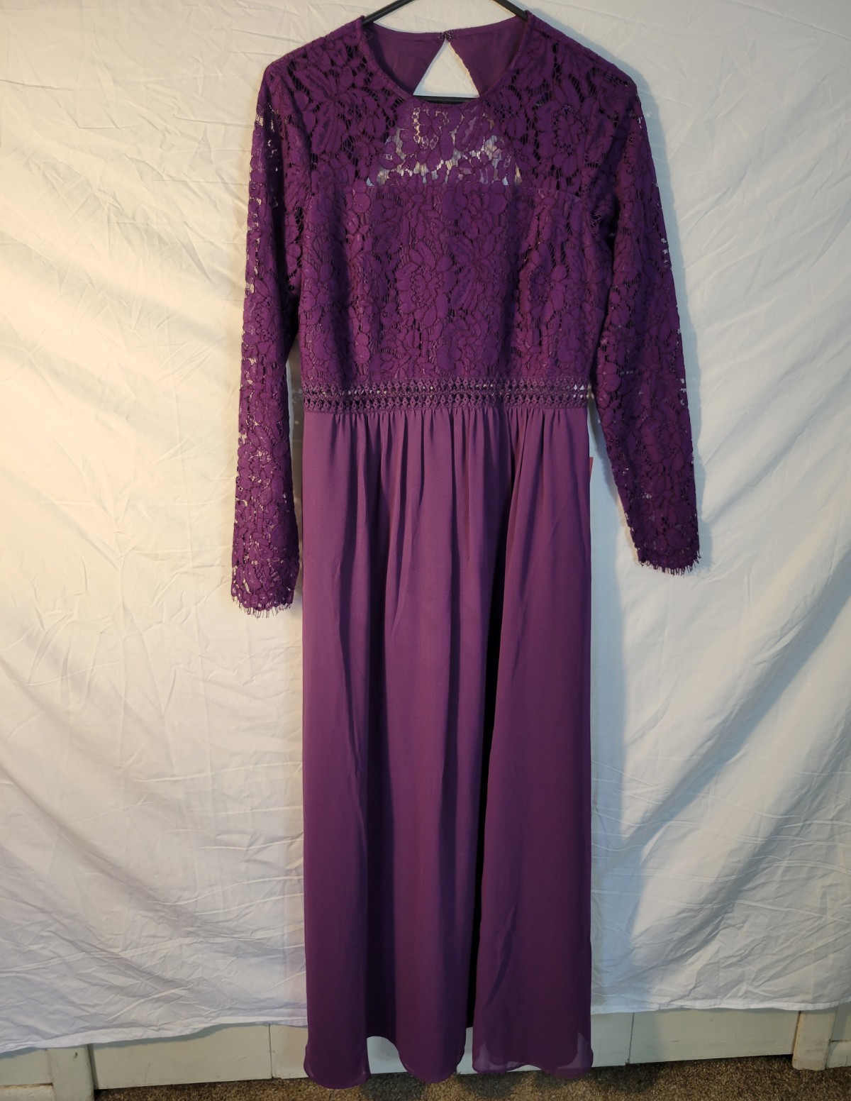 Truth & Fable Purple Solid Lace Maxi Dress Lined Long Sleeve Zip Regular M