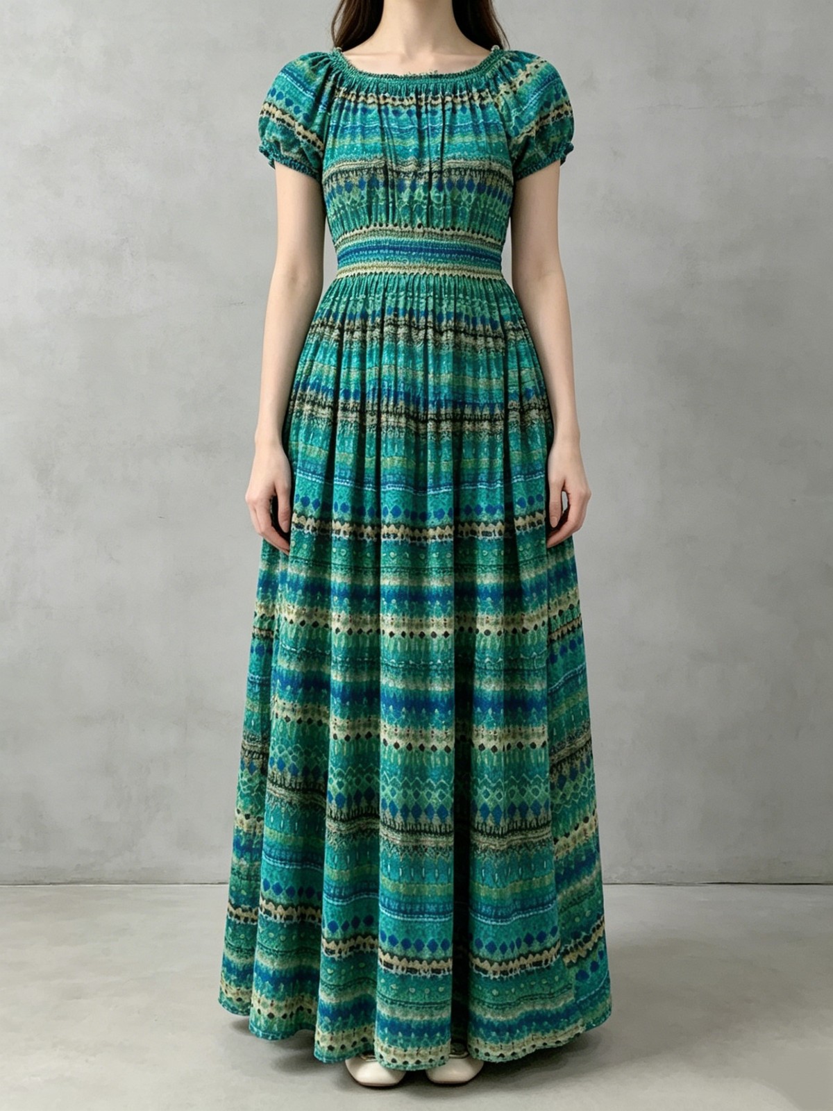 Ladies Bohemian Elegant Long Dress Elastic Waist Versatile Fit Any Body Shape