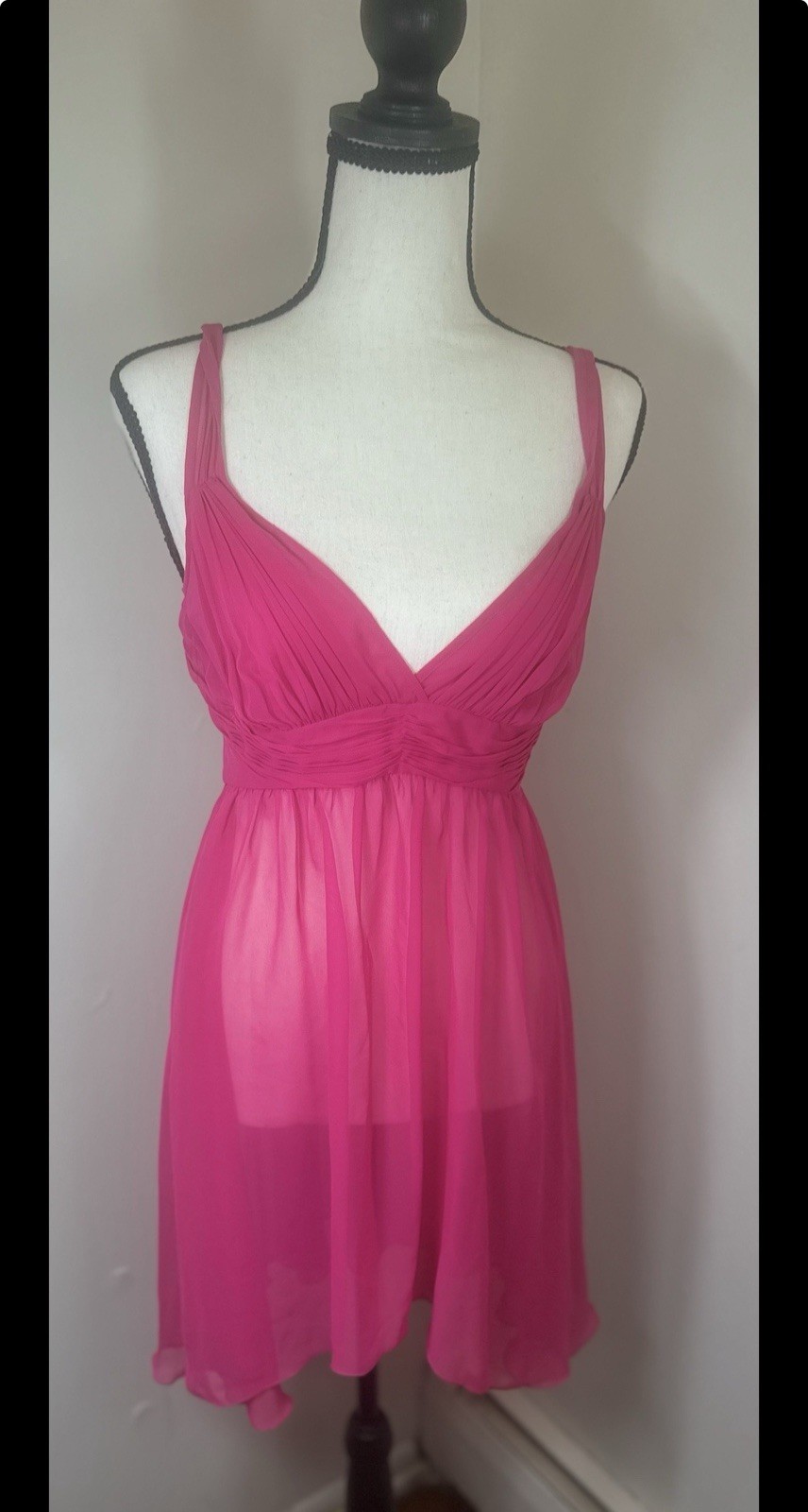 VTG Y2K Fuchsia Pink Victoria’s Secret Sheer Babydoll Slip Dress Small Flowy