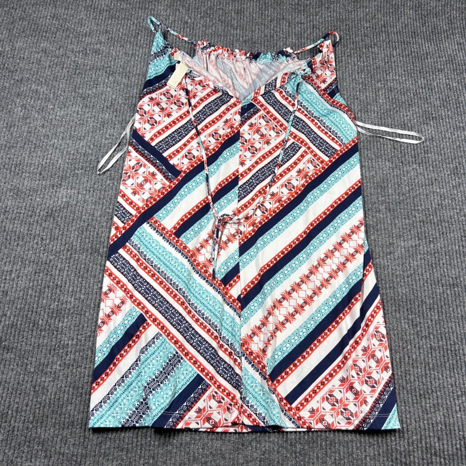 Emma & Michele Dress Womens Large Geometric Stripe Sleeveless Blue Orange White