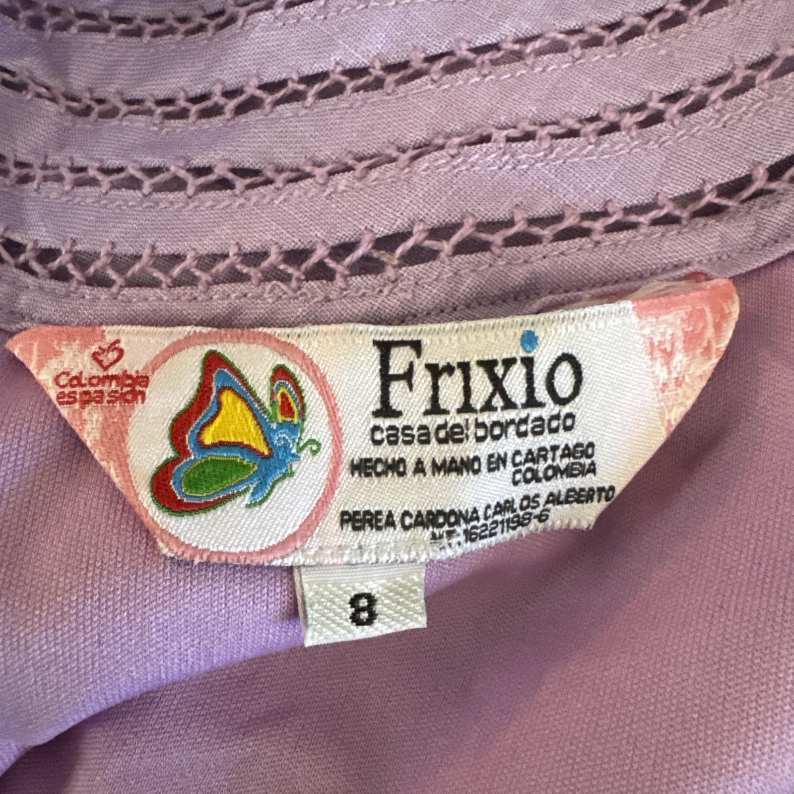 Vtg 70s Frixio Embroidered Lavender Guayabera Shirt Dress Sz 8 Ramie Cabana