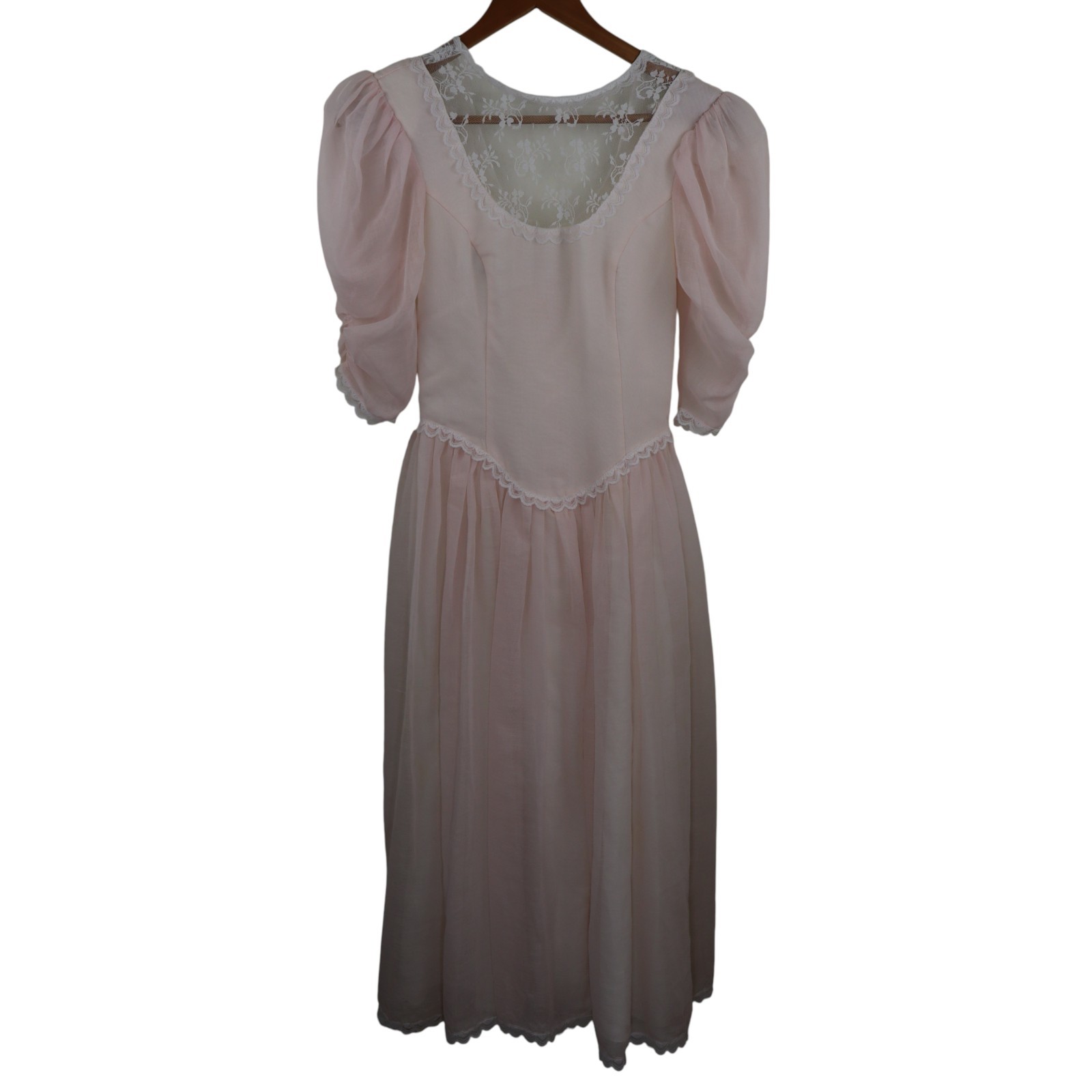 Vtg Gunne Sax Jessica McClintock Pink Lace Prairie Dress Women 3/XS Bridgerton