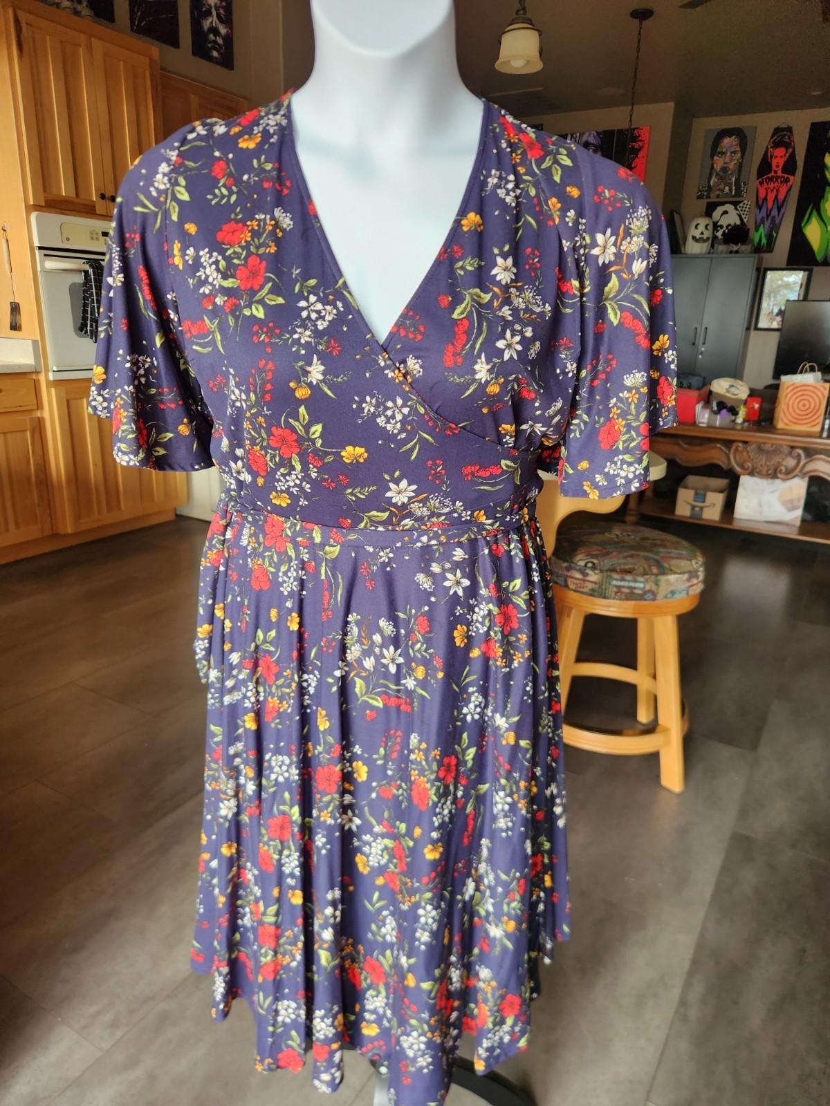 Wax Poetic Clothing Retro Vintage Floral Wrap Dress Pinup 3XL *worn once*