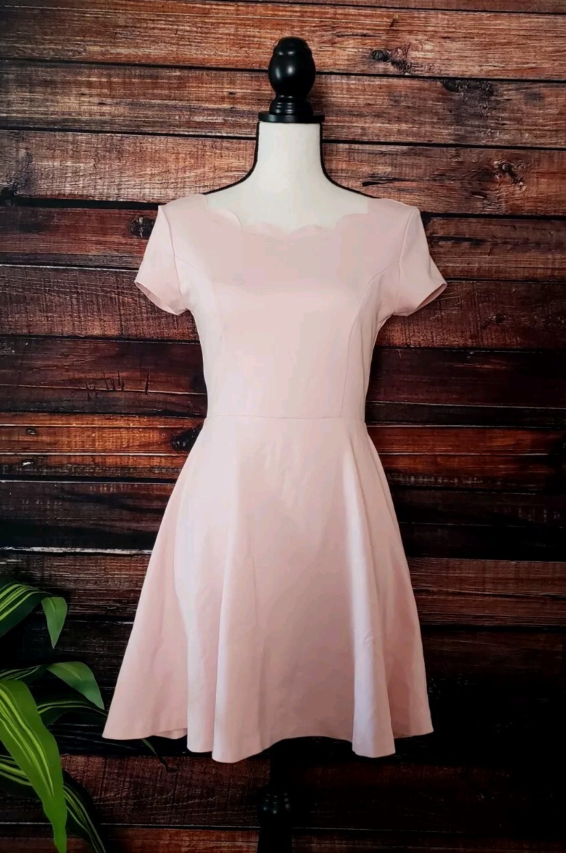 Love…ady Dress Size Medium Scalloped Neckline Pink Stretchy Fit & Flare