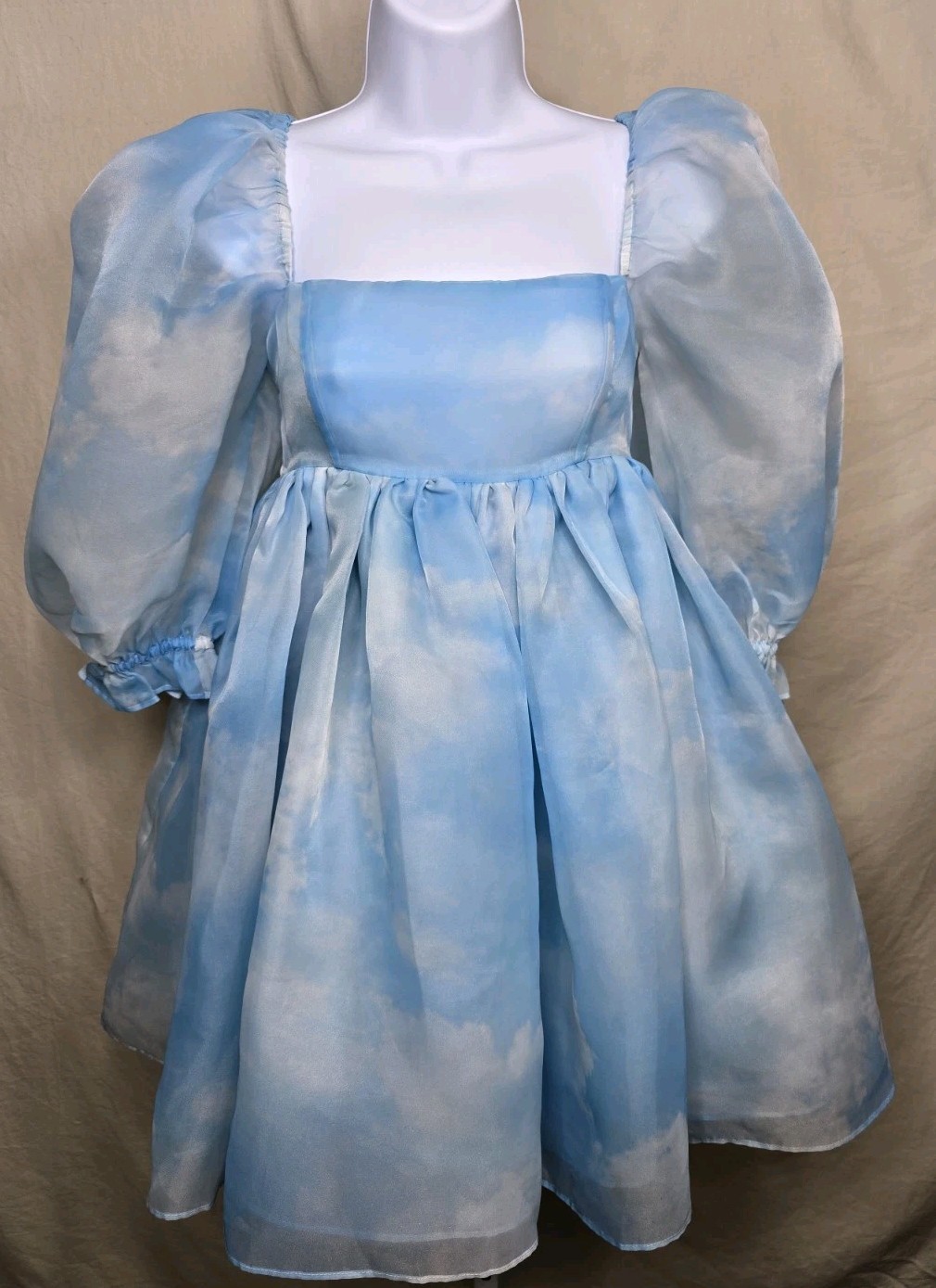 Selkie Head In The Clouds Puff Mini Dress Blue Sky Cloud Print Women’s Small