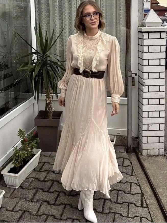 ZARA NEW WOMAN BELTED LACE MIDI DRESS RUFFLE MID ECRU Size L ReF: 5029/198/715