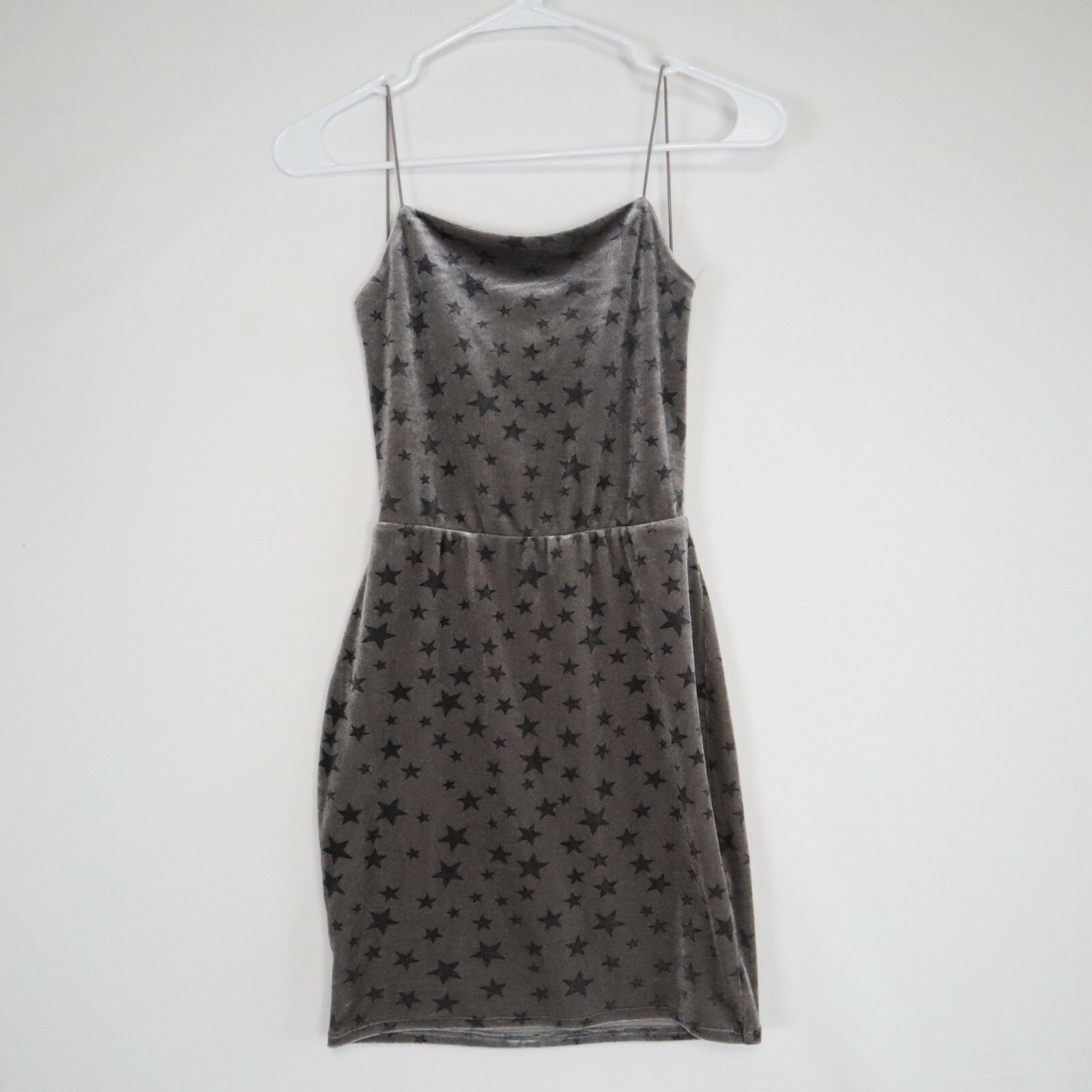 By The Way Dress Womens XS Gray Velour Star Patterned Sleeveless Backless