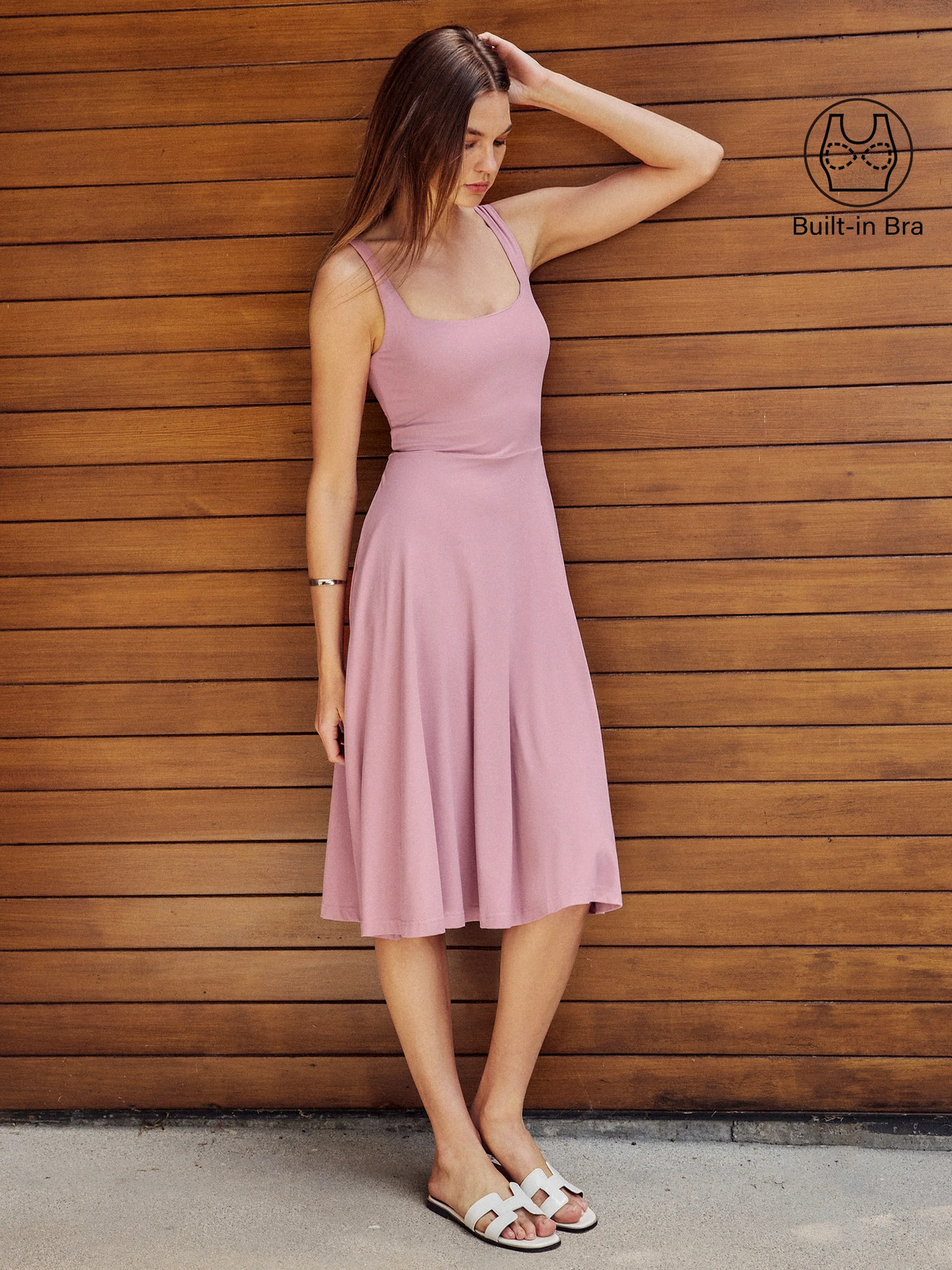Hot Deal OGLMOVE Square Neck Flowy New Airy Bra Midi Dress