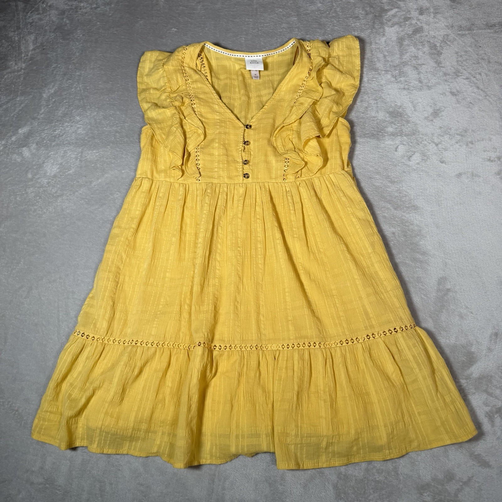 Knox Rose Drees Womens Medium Yellow Saharan V-Neck Flutter Sleeve Mini Boho