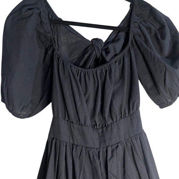 SHEIN Midi Black Backless Cut Out Puff Sleeve Tie Back Smocked Waist Ruffled Hem