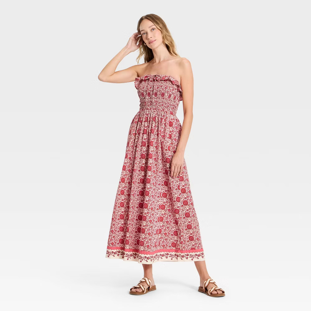 Women Cotton Maxi Pullover Sundress – Universal Thread Pink Floral S