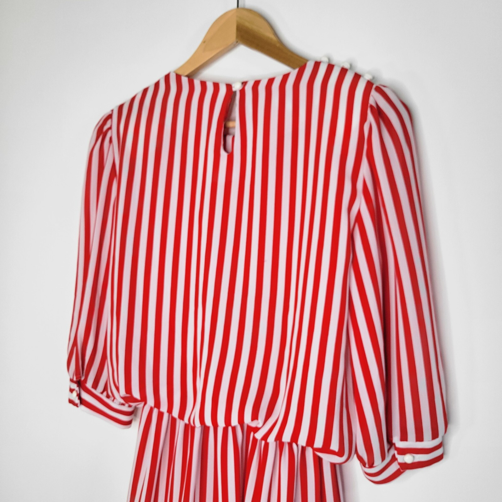 Vintage Striped 1940s Size XS Sailor Blouson Dress Red Collar Bow Clown Nautical
