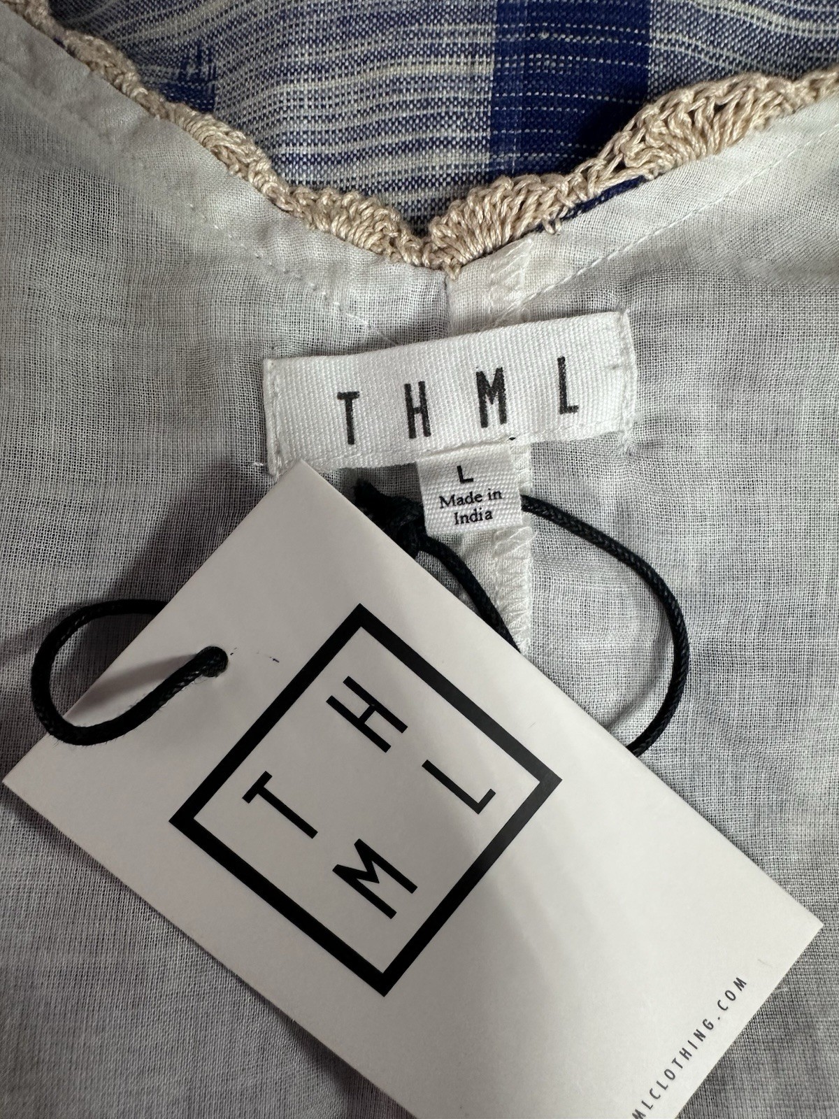 THML Shift Slip On Dress Large Cotton Spaghetti Boho Festival Hippie Tassells