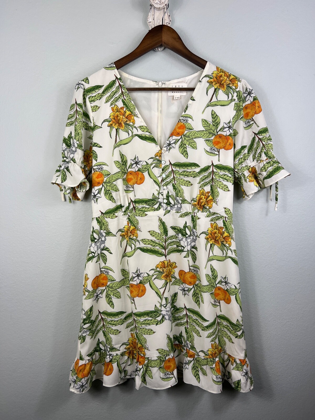 LOST + WANDER Dress Limonada Lemon Citrus Print Ruffle Hem Mini Summer M