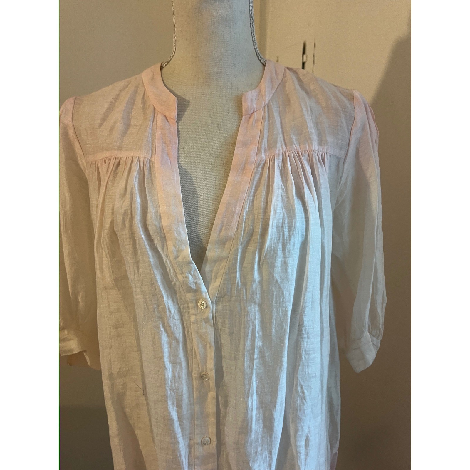 Sandro Pink Dip Dye Ombre Babydoll Mini Dress Ruffle Hem 3/4 Sleeve V-Neck