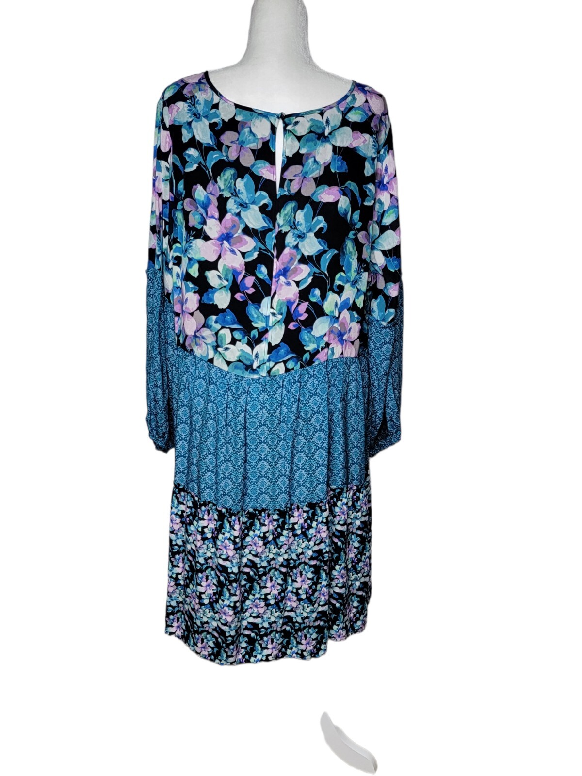 Soft Surroundings 2XL Night Bloom Dress Floral Blue Long Sleeve 5DY50 EUC
