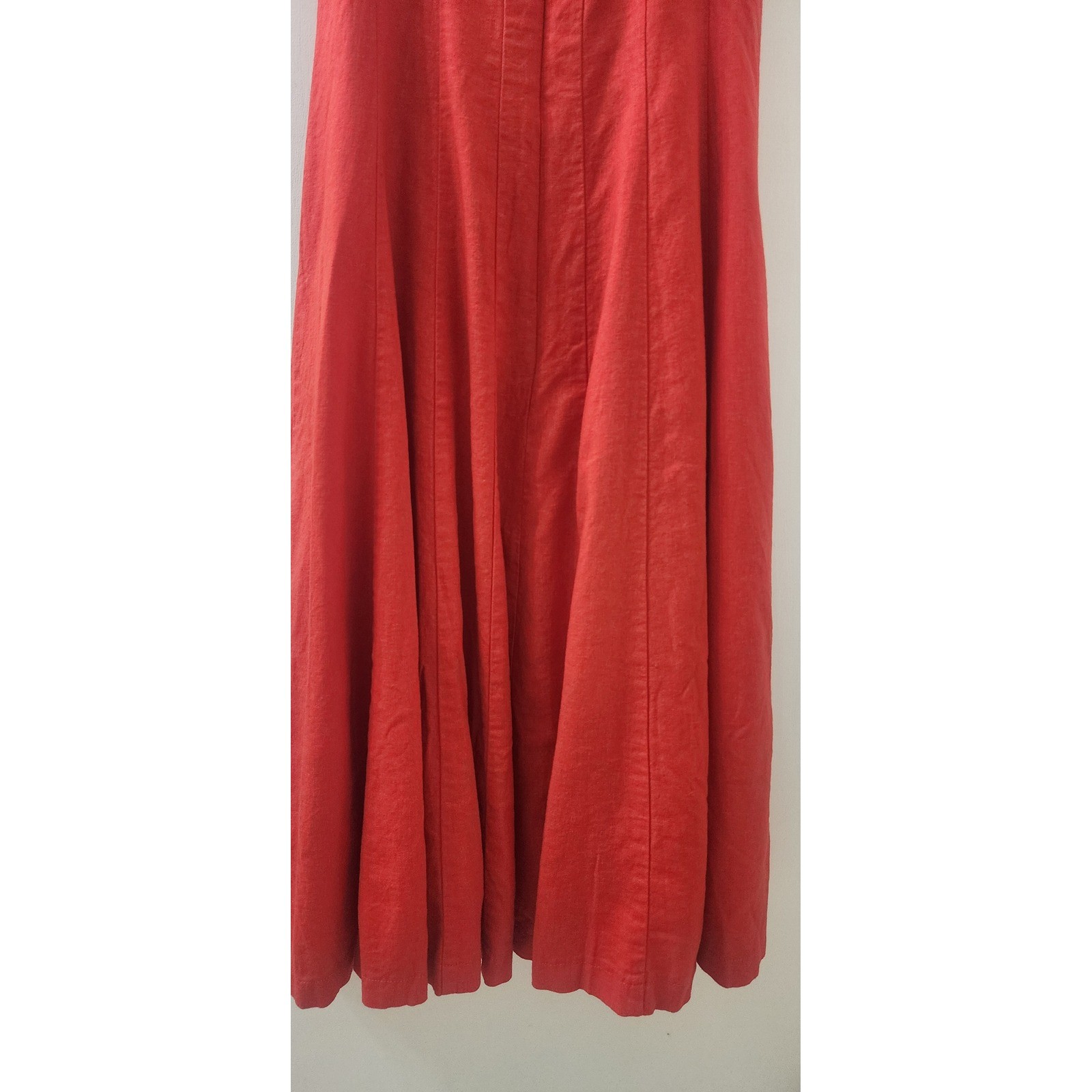 Caroline Constas Red Linen Blend Blanket Stitch Midi Dress Square Neck Red White