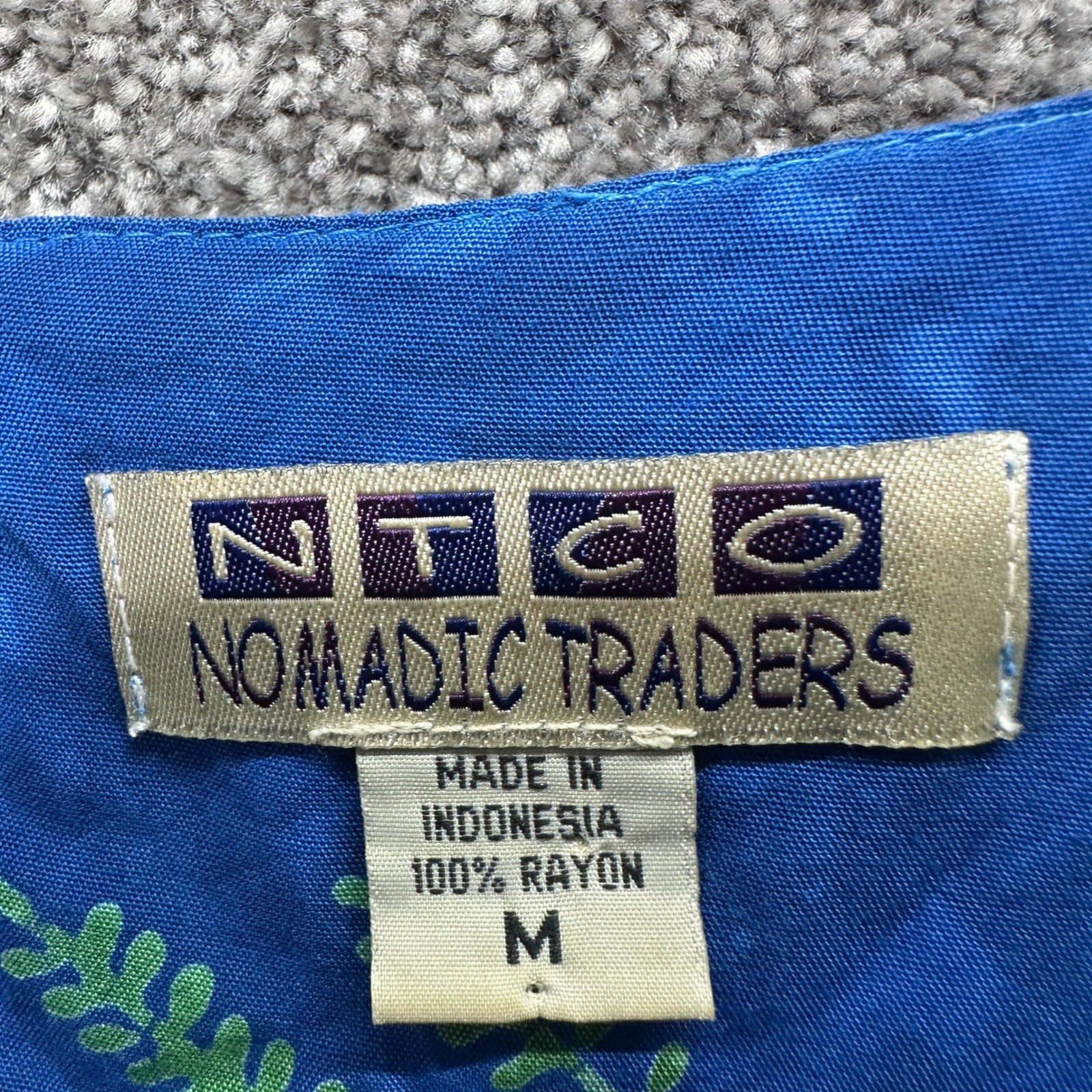 Nomadic Traders Shift Dress Medium Blue Fern Leaf Print Rayon Sundress Summer