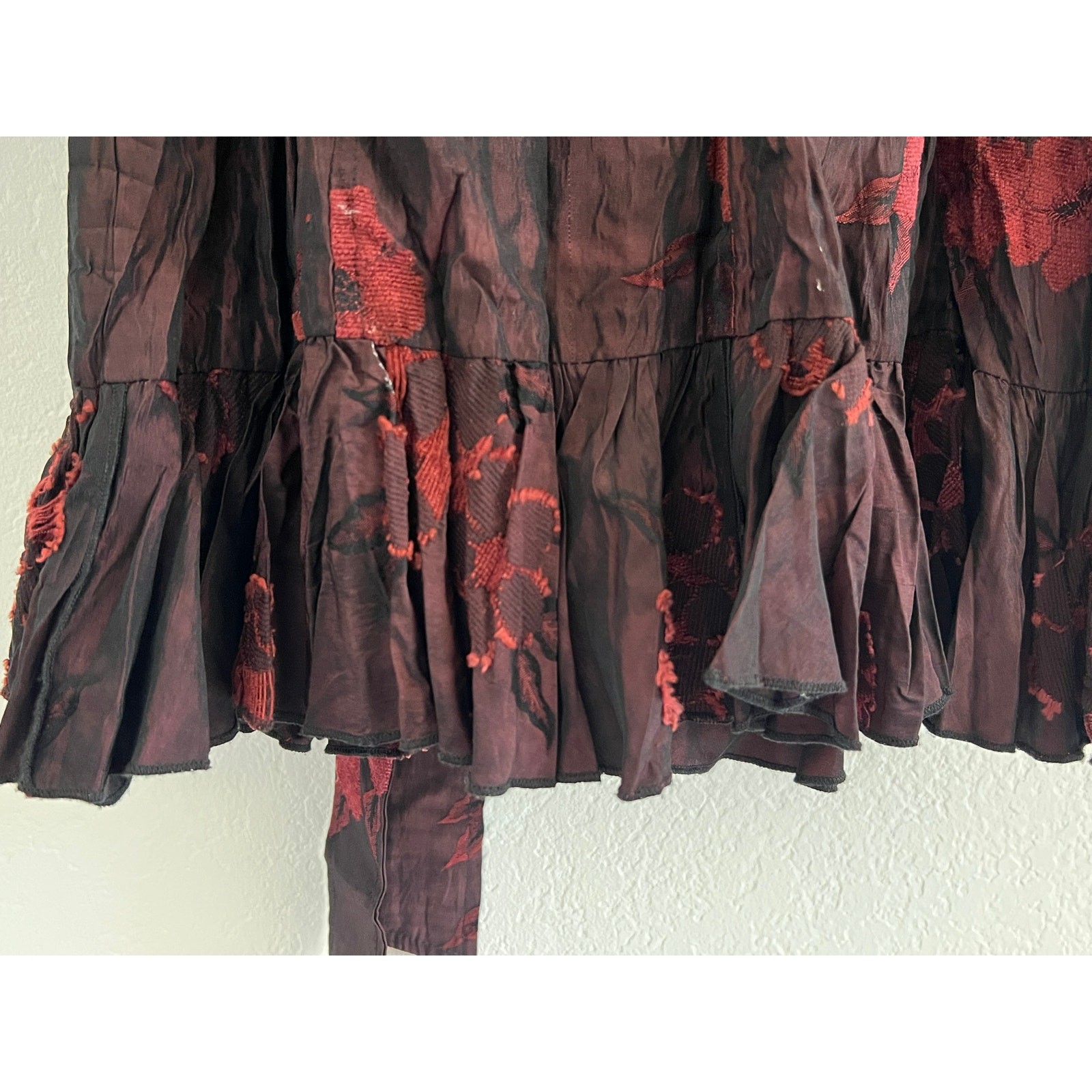 Alberto Makali Crushed Velvet Burnout Floral Mini Dress Small Whimsygoth Artsy