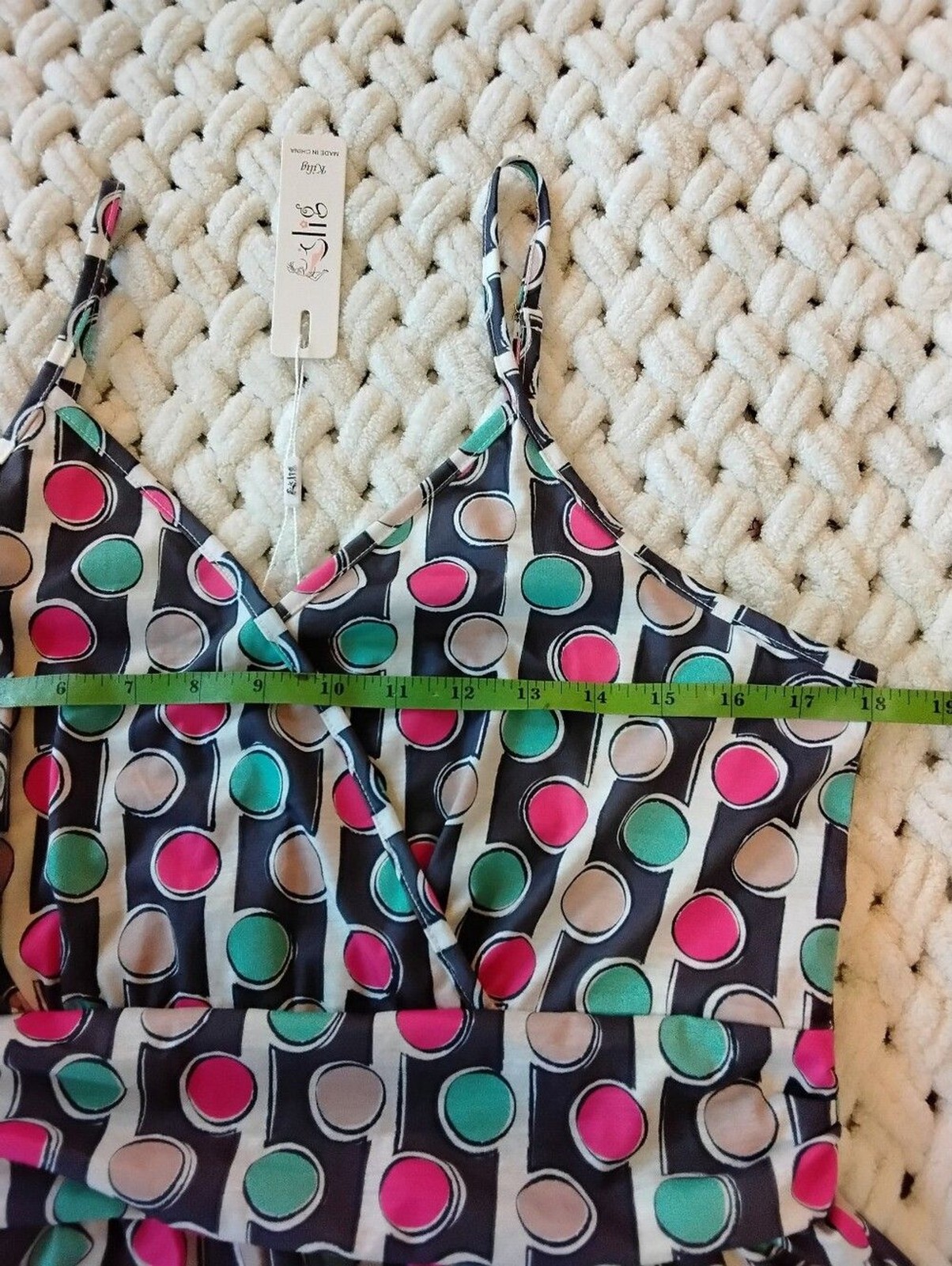 Kilig Colorful Polkadot & Stripes Bold Artistic Print Midi Dress Size Large