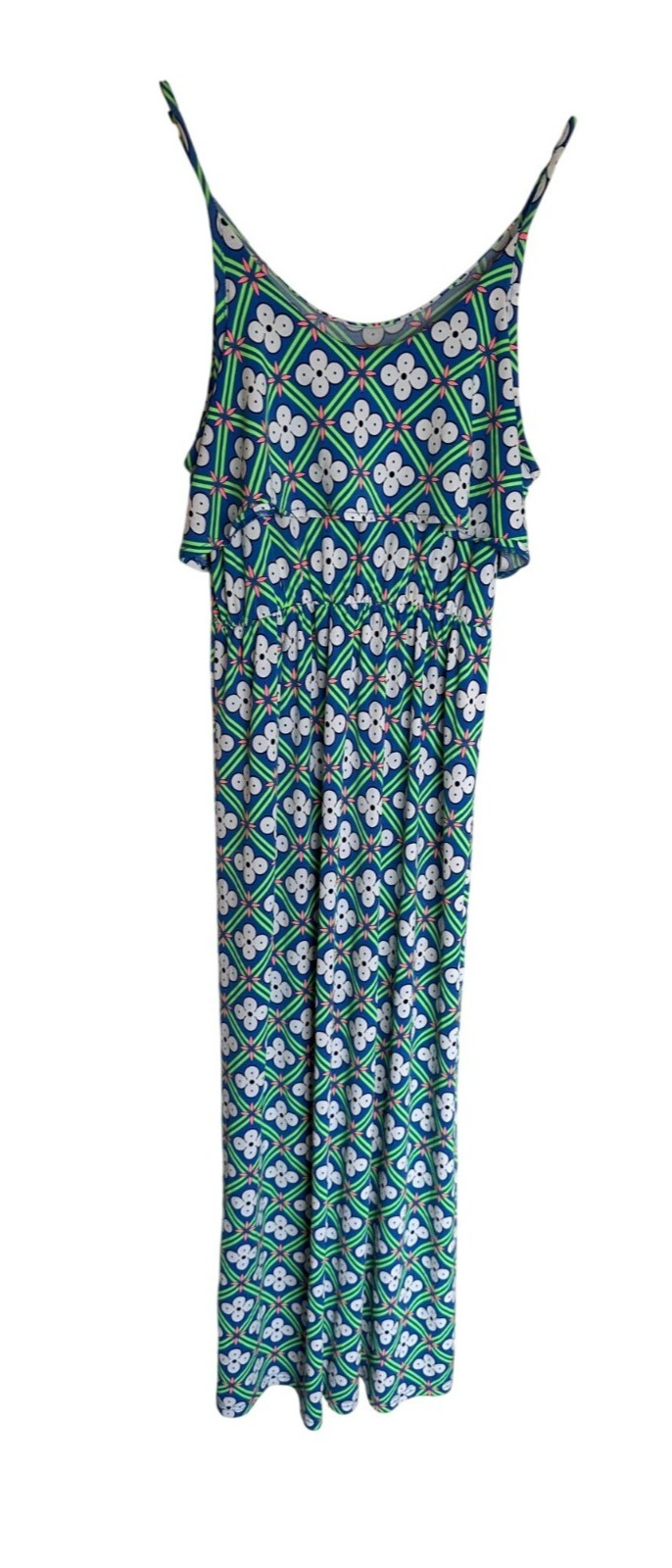 Tracy Negoshian Womens LG Dress Geo Blue Green Maxi Long Summer Vacation