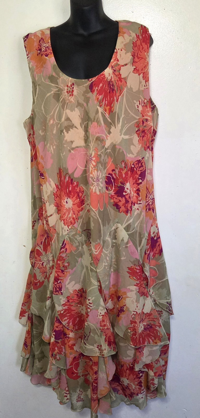 Robbie Bee Floral Dress 26W Flowy Swingy Chiffon Tiered Ruffles Cruise Party