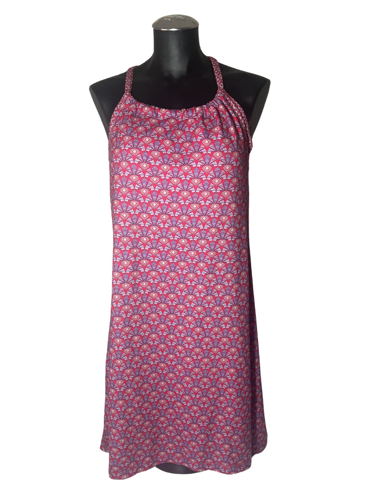 PrAna Athletic Dress Women s XL Pink/Purple Geometric Print Razor Back Shelf Bra