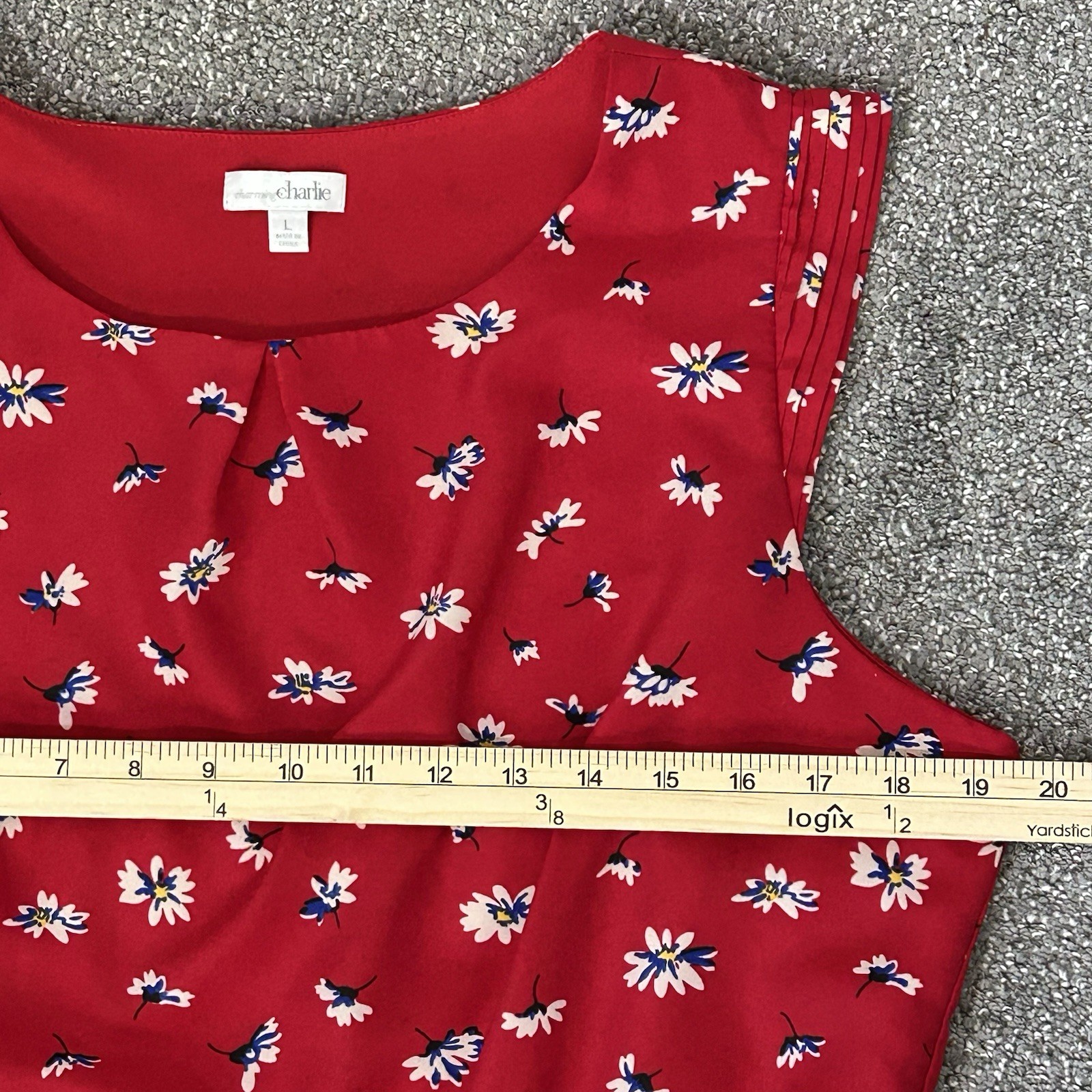 Charming Charlie Red Floral Print Sun Dress LARGE Sleeveless Dress Casual Summer