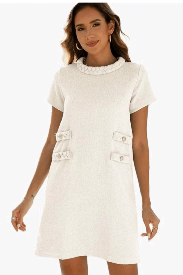 NEW Elegant Tweed Short Sleeve A-line Bodycon Career Dress S