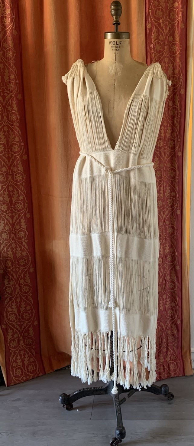 Hand Wovan Macram Cover Up Cotton Dress With Fringes Handmade Mexico