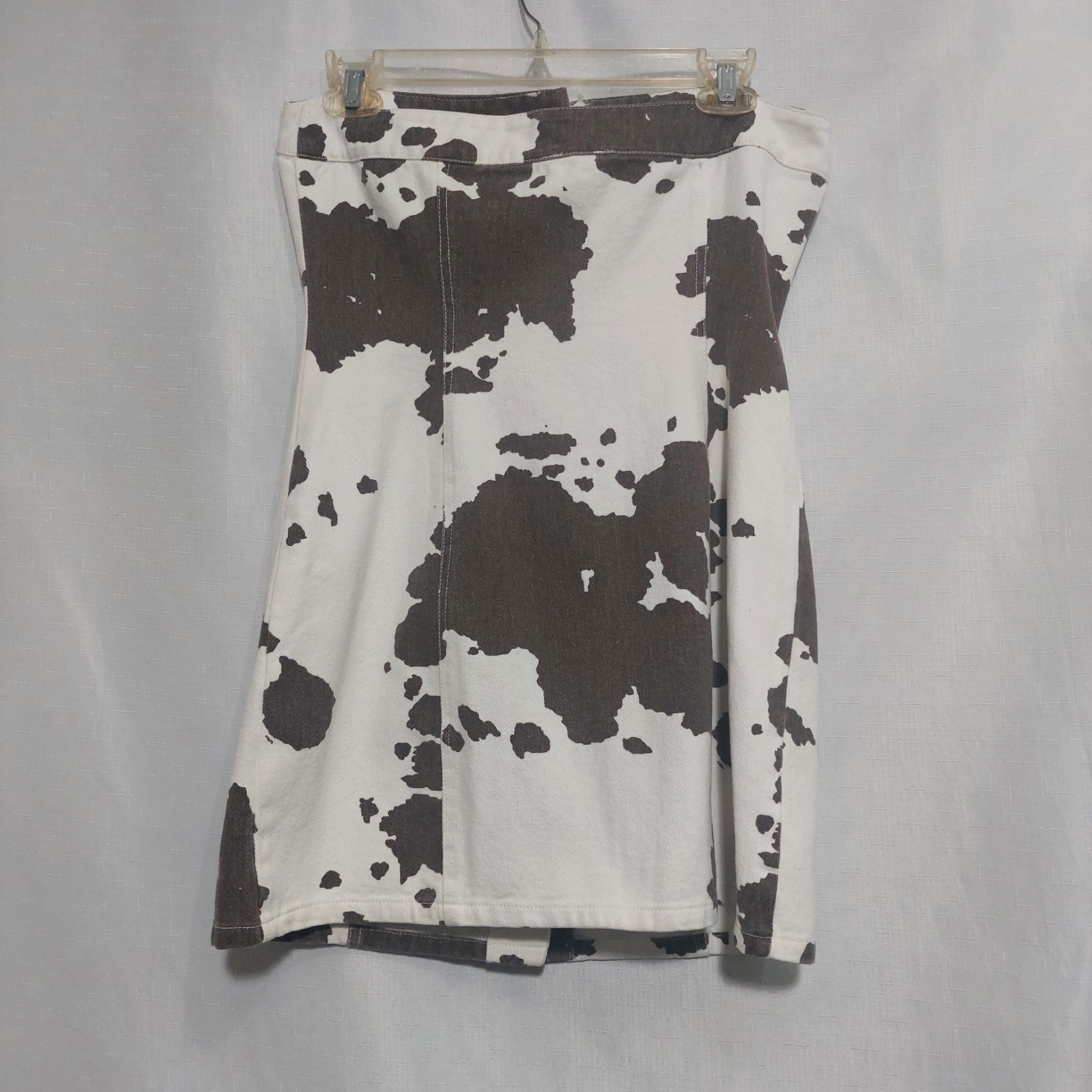 Le Lis Womens/Junior Sm Strapless Button Down Mini Dress Brown White Cow Print