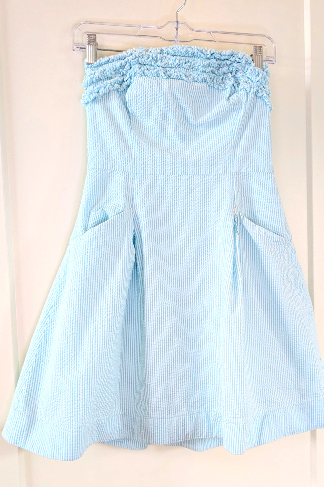 Lilly Pulitzer SZ 2 Strapless Fit & Flare Seersucker Ruffle Bodice Mini Dress