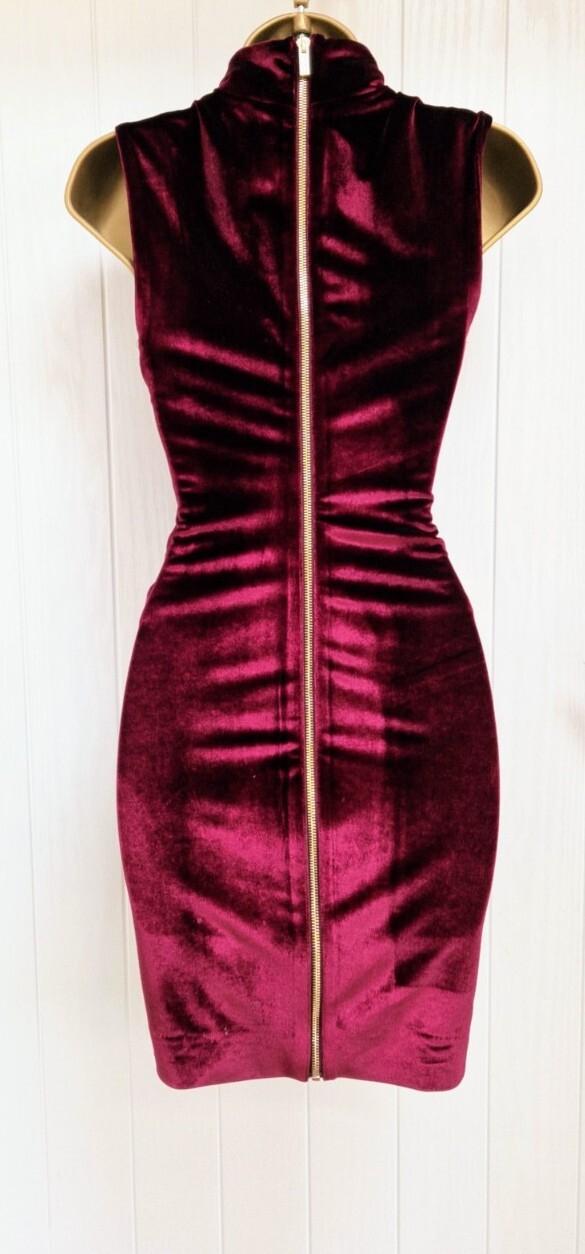 HOUSE OF CB Sukina Mulberry Velvet High Neck Laced Mini Evening Dress S UK 8 10