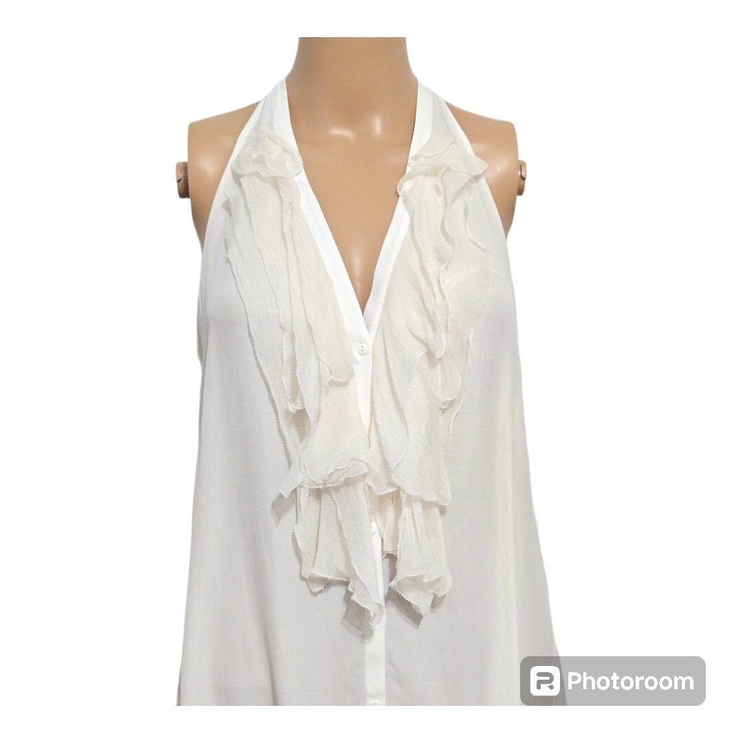 Vince Ivory Silk Blend Ruffled Button Down Tank Top Size SMALL