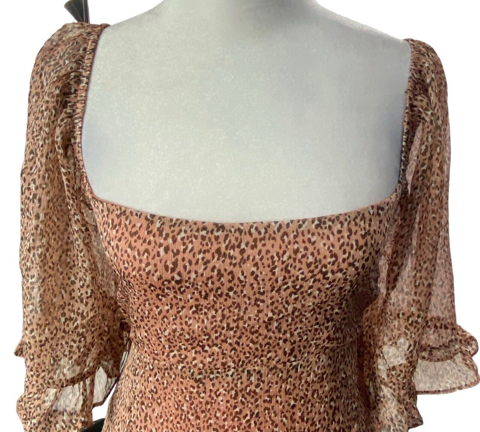 SAINTS SECRETS Women Crisscross Ruffle Open Back Mini Dress Sz L Brown hb-14