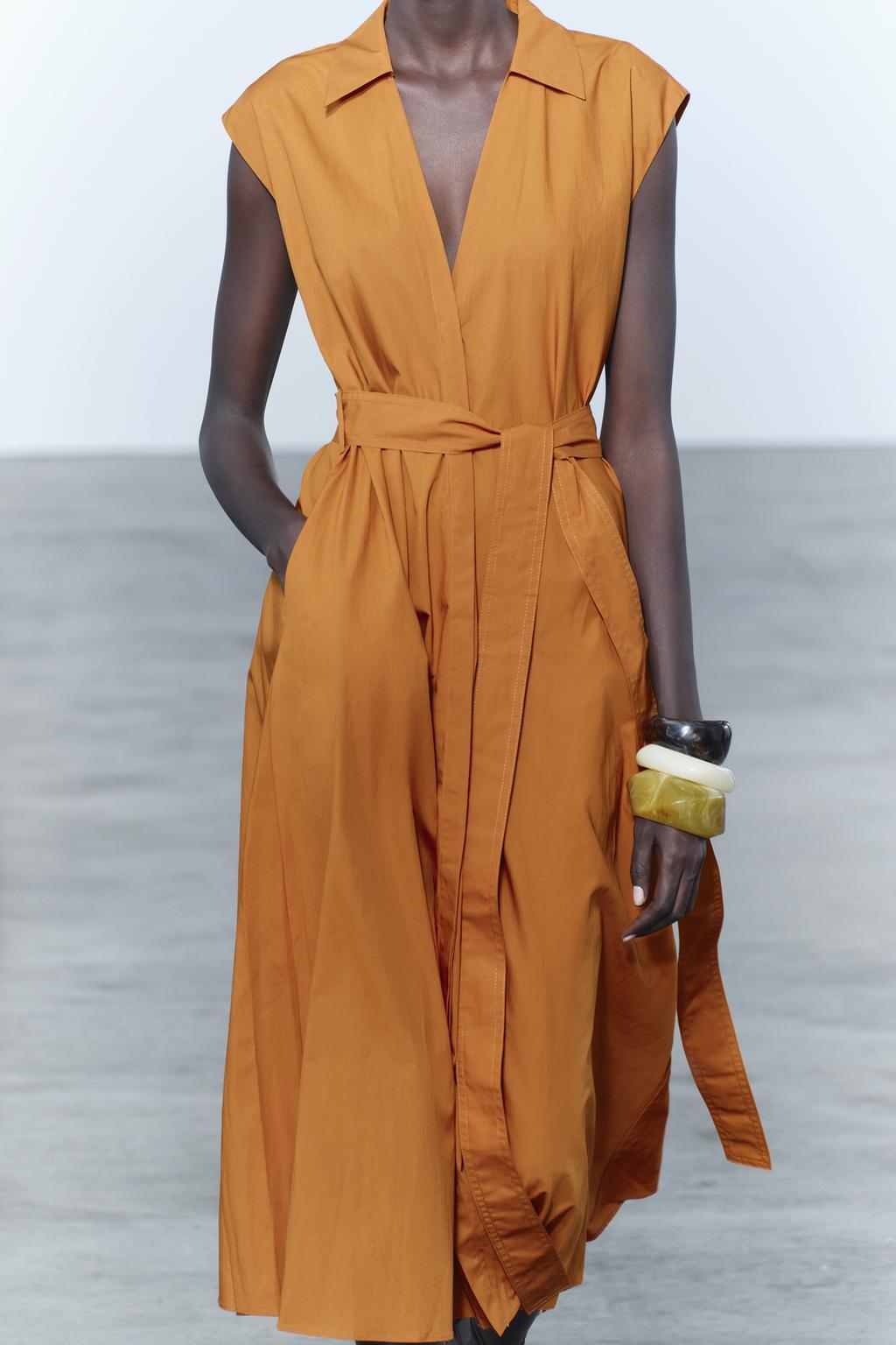 NWT_ZARA ss24 ZW COLLECTION POPLIN SHIRTDRESS Burnt orange | 4786/134_XS-XL