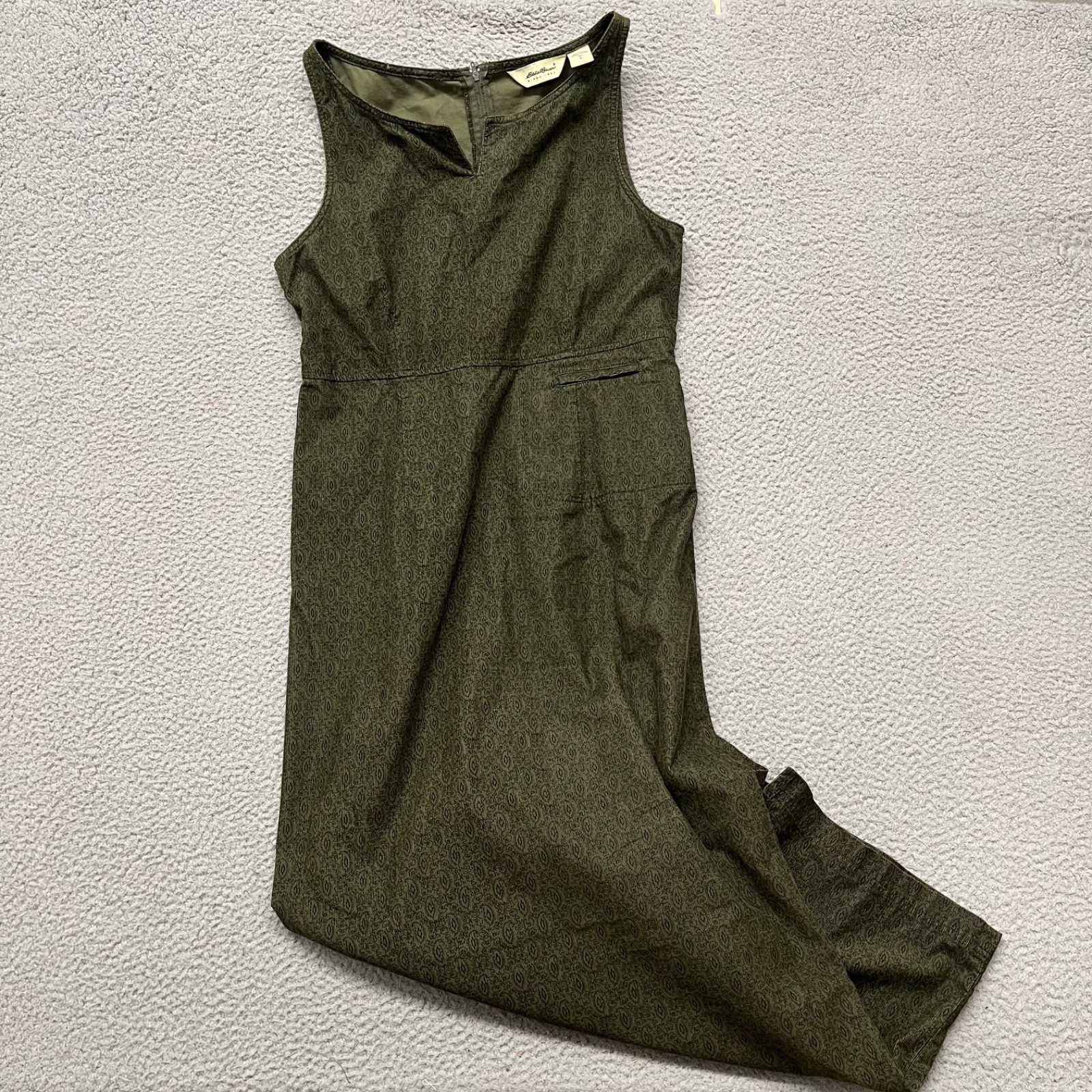 Vtg Eddie Bauer Corduroy Dress Womens M Tall Green Paisley Jumper Y2K 90’s