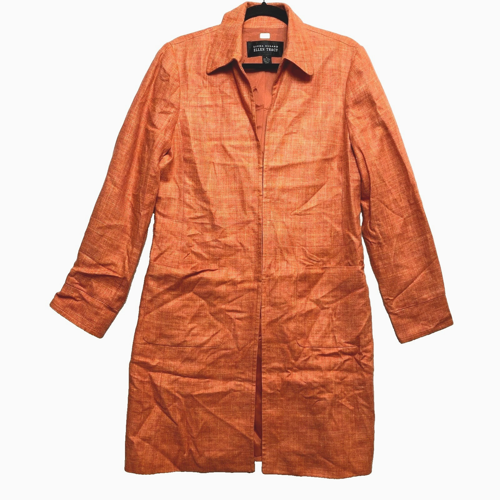 Linda Allard Dress Womens 6 Pumpkin Silk Linen Button Up Ellen Tracy