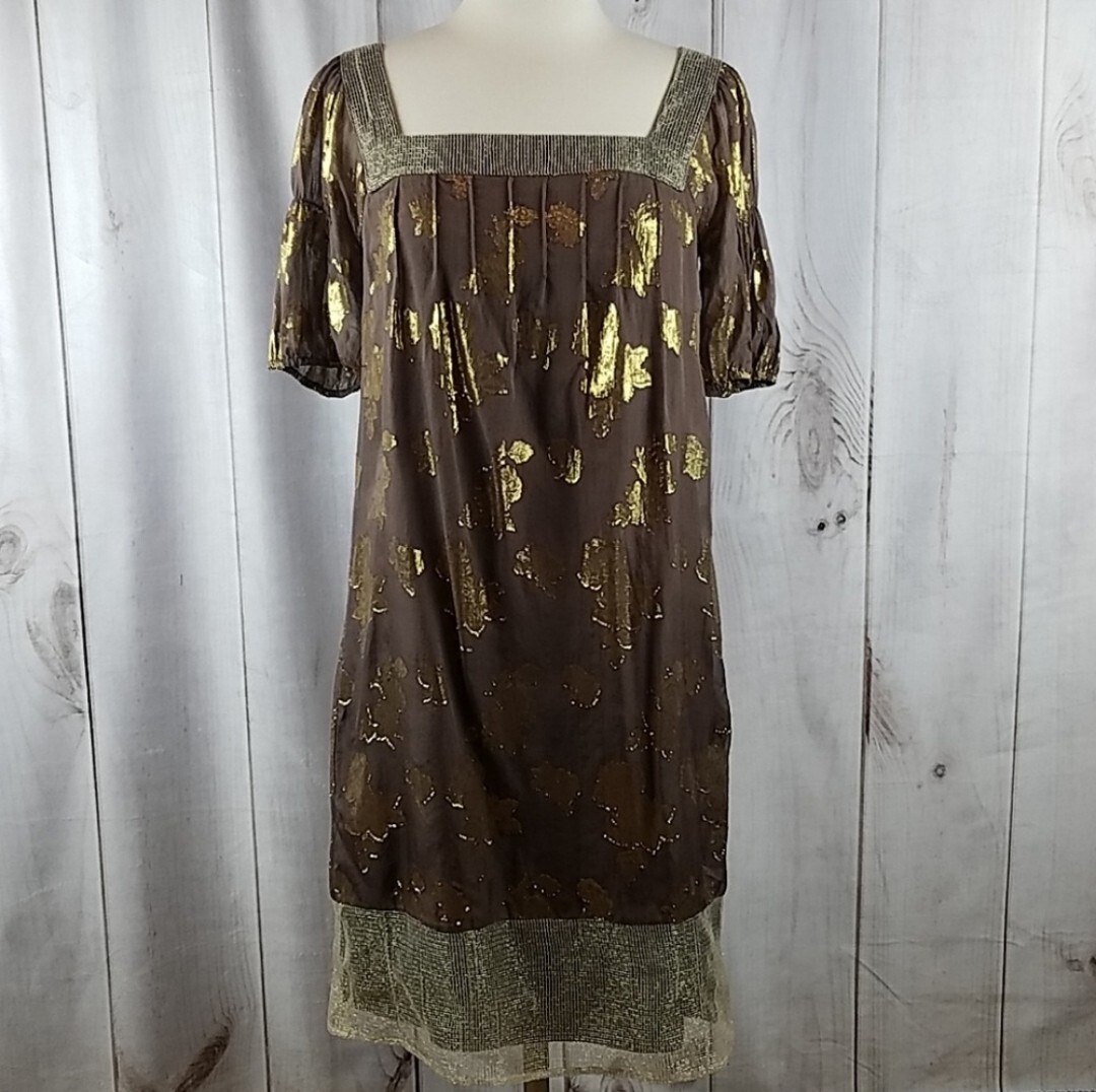 Laundry by Design Womens 0 Tunic Dress Brown Gold Metallic Silk Blend New Tags