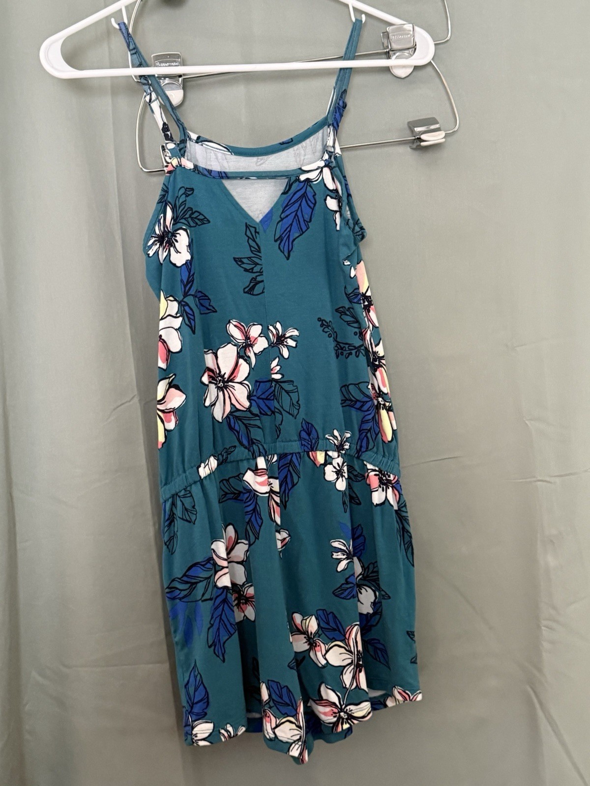 Bixby Nomad Floral Knit Rhomper Blue Spaghetti Strap Scoop Neck Size 12-14