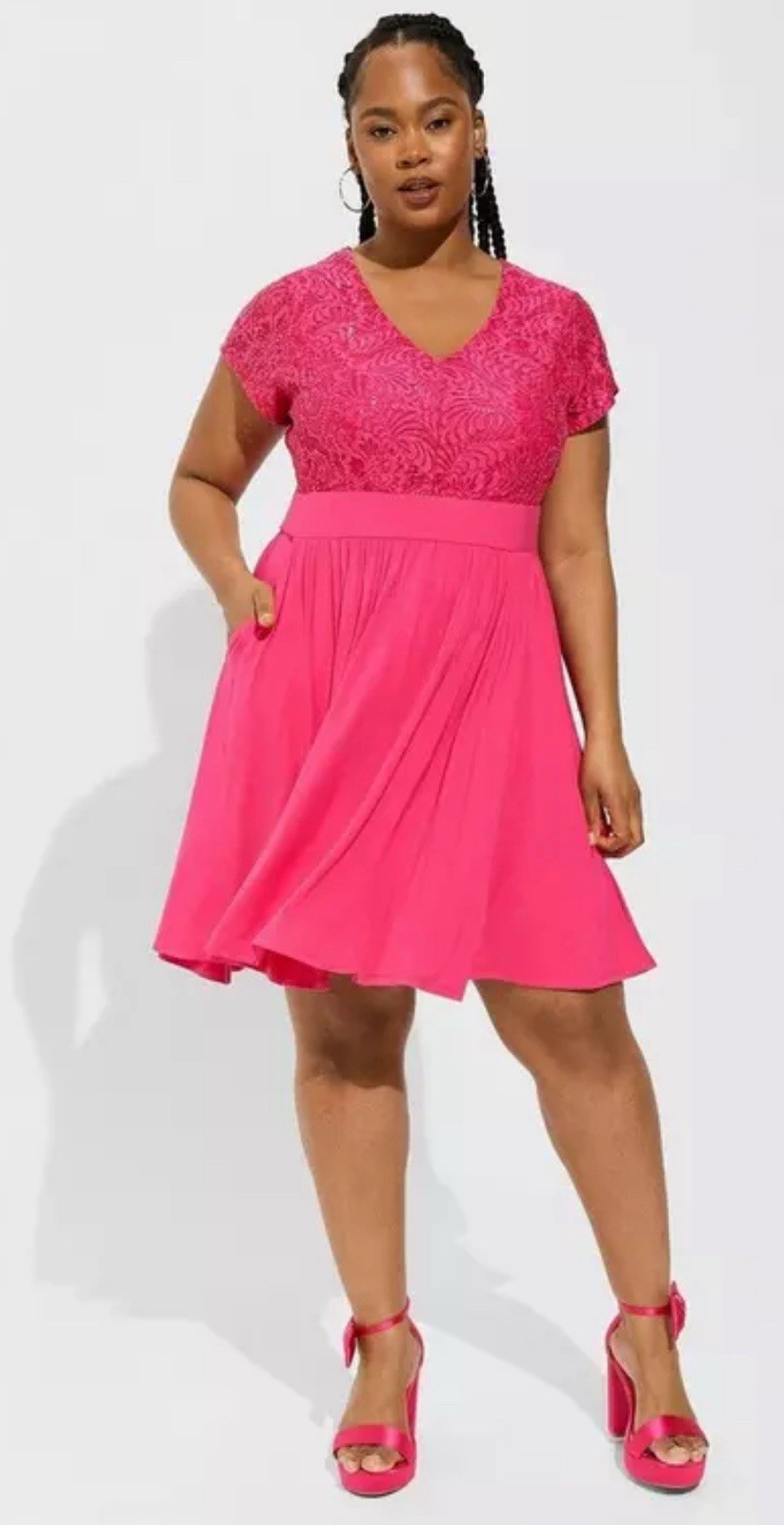 Torrid At The Knee Super Soft Lace Sequin Contrast Fit N Flare Dress Size 1X